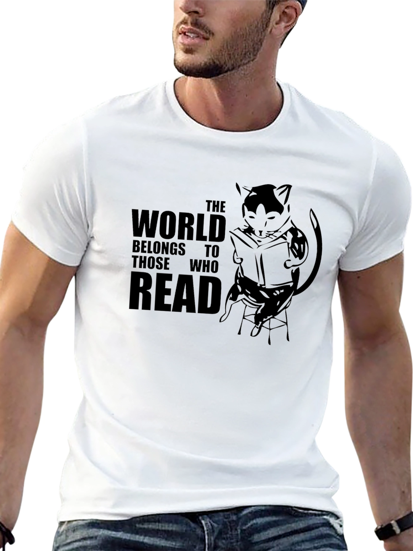 Reading Cat Graphic T-Shirt - Unisex Tee