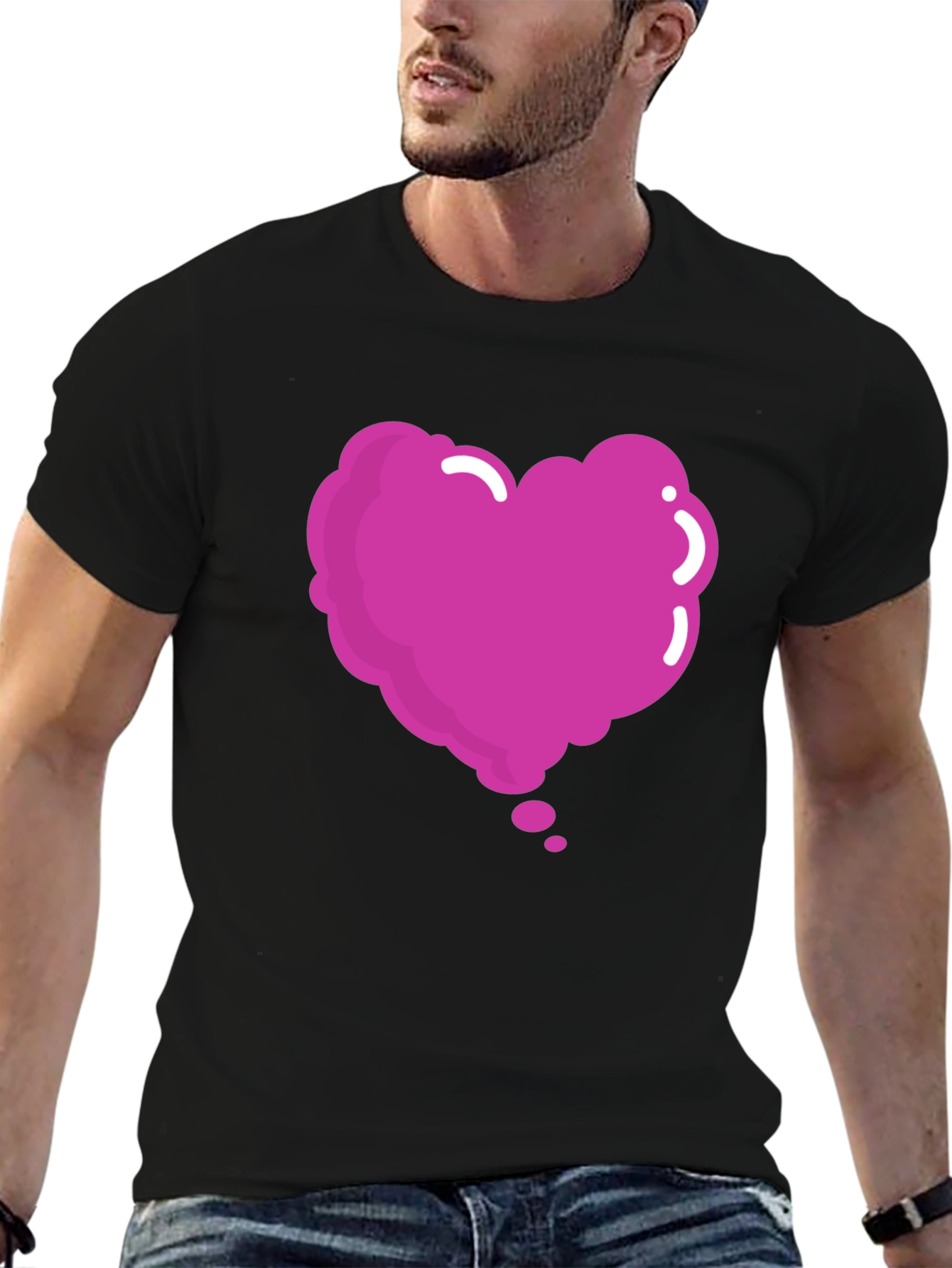 Heart Bubble Graphic Tee - Black Cotton Blend