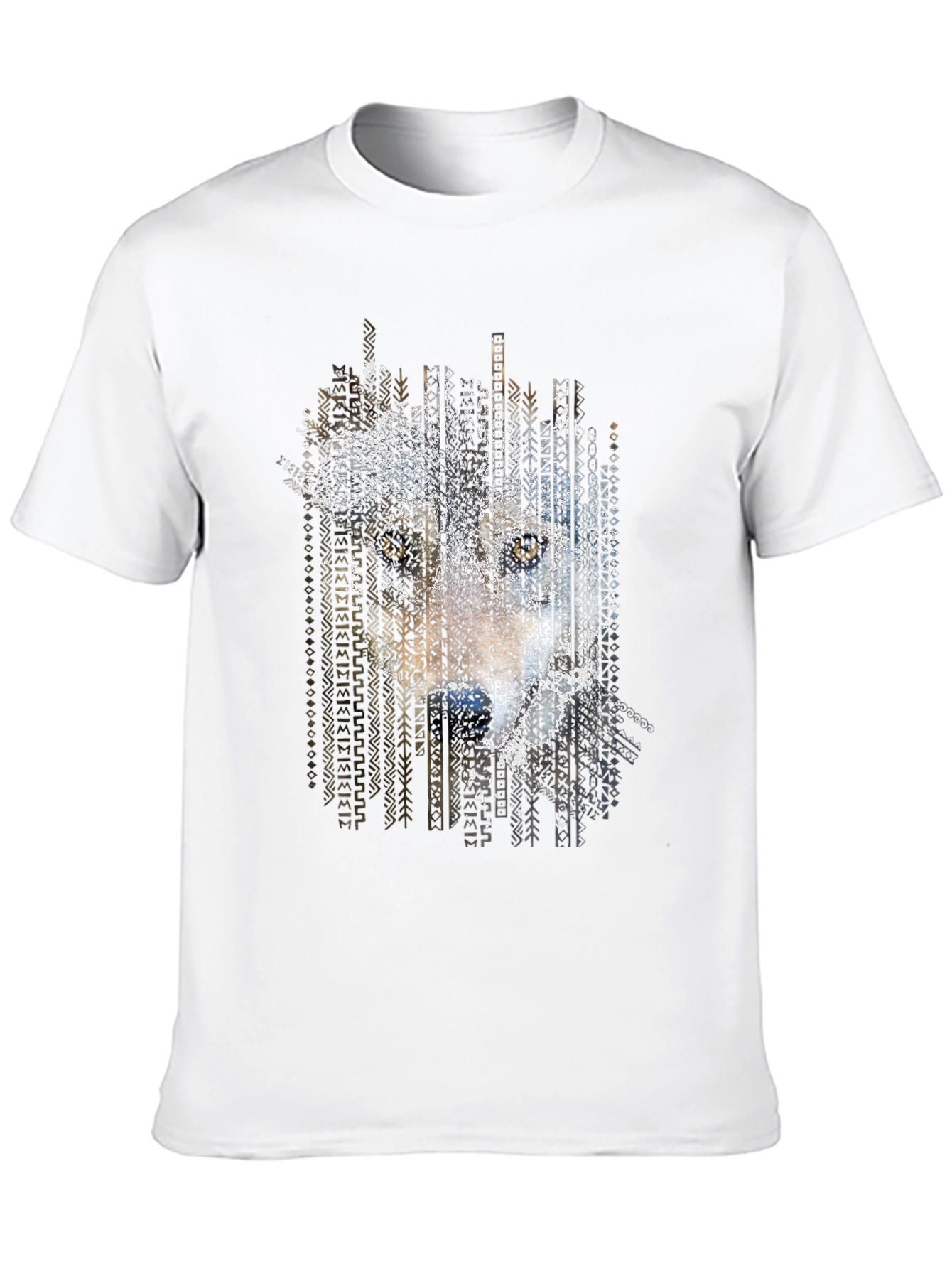 Abstract Wolf Print Mens Black T-Shirt