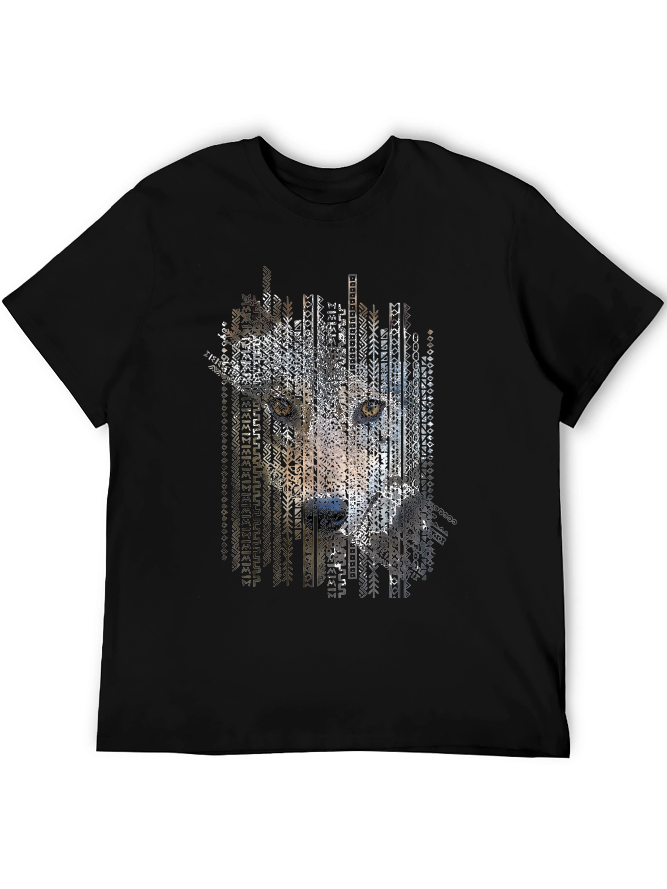 Abstract Wolf Print Mens Black T-Shirt