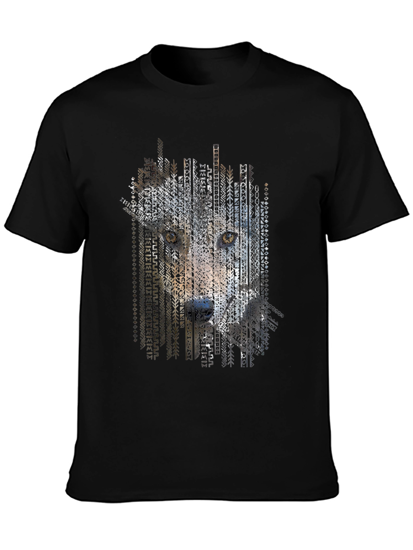 Abstract Wolf Print Mens Black T-Shirt