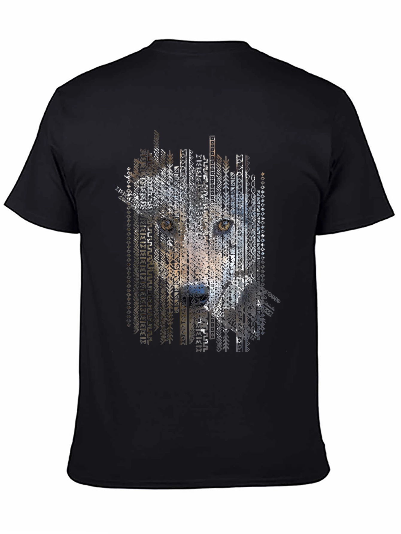 Abstract Wolf Print Mens Black T-Shirt