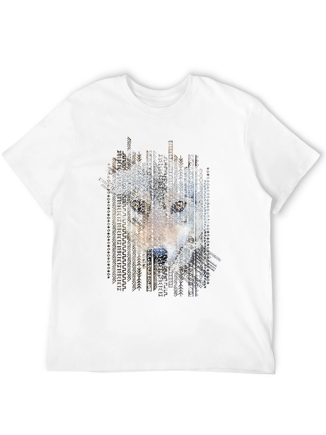 Abstract Wolf Print Mens Black T-Shirt