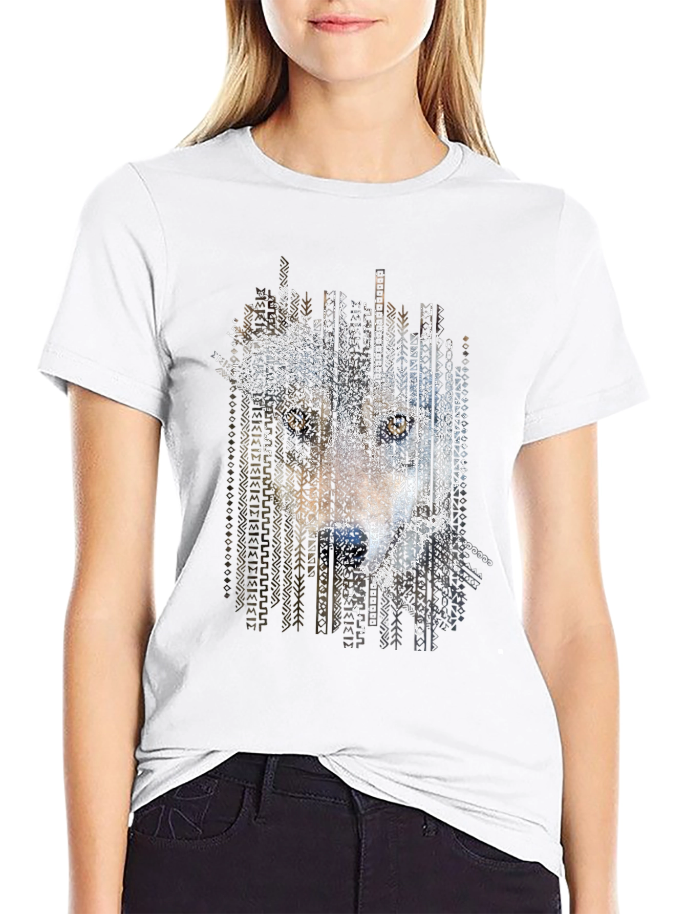 Abstract Wolf Print Mens Black T-Shirt