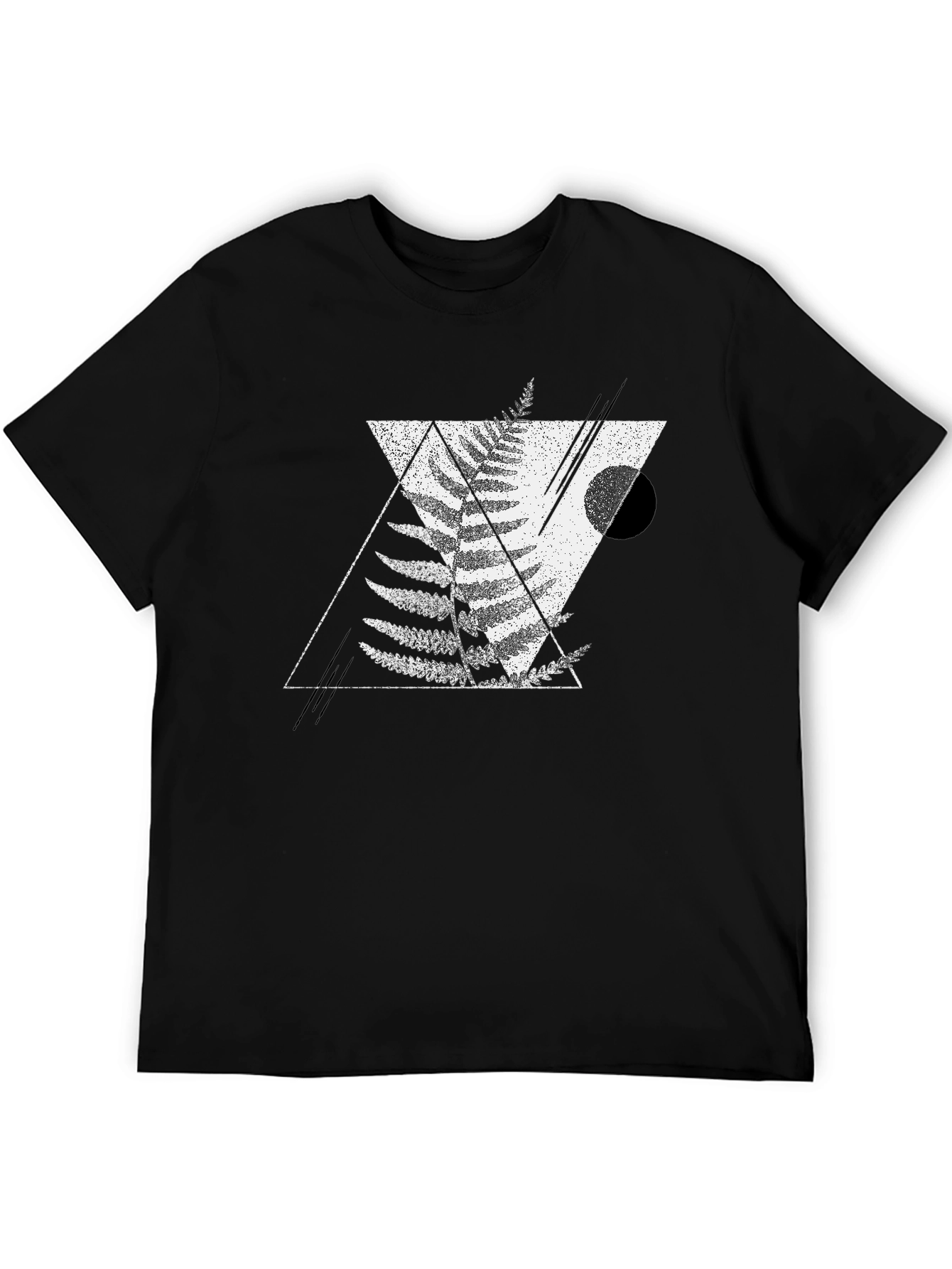 Geometric Fern Print Black T-Shirt