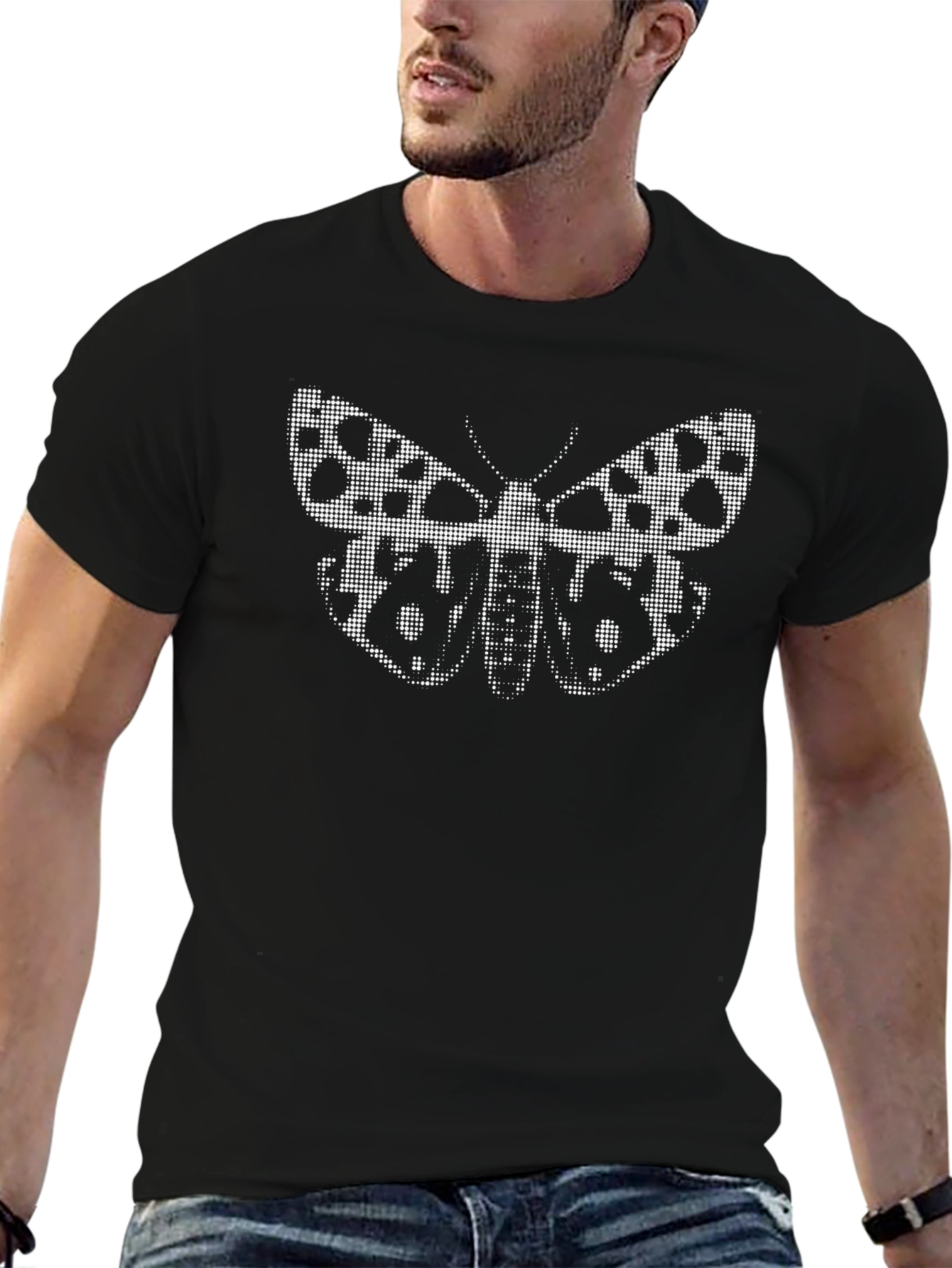 Spotted Butterfly Graphic Black T-Shirt