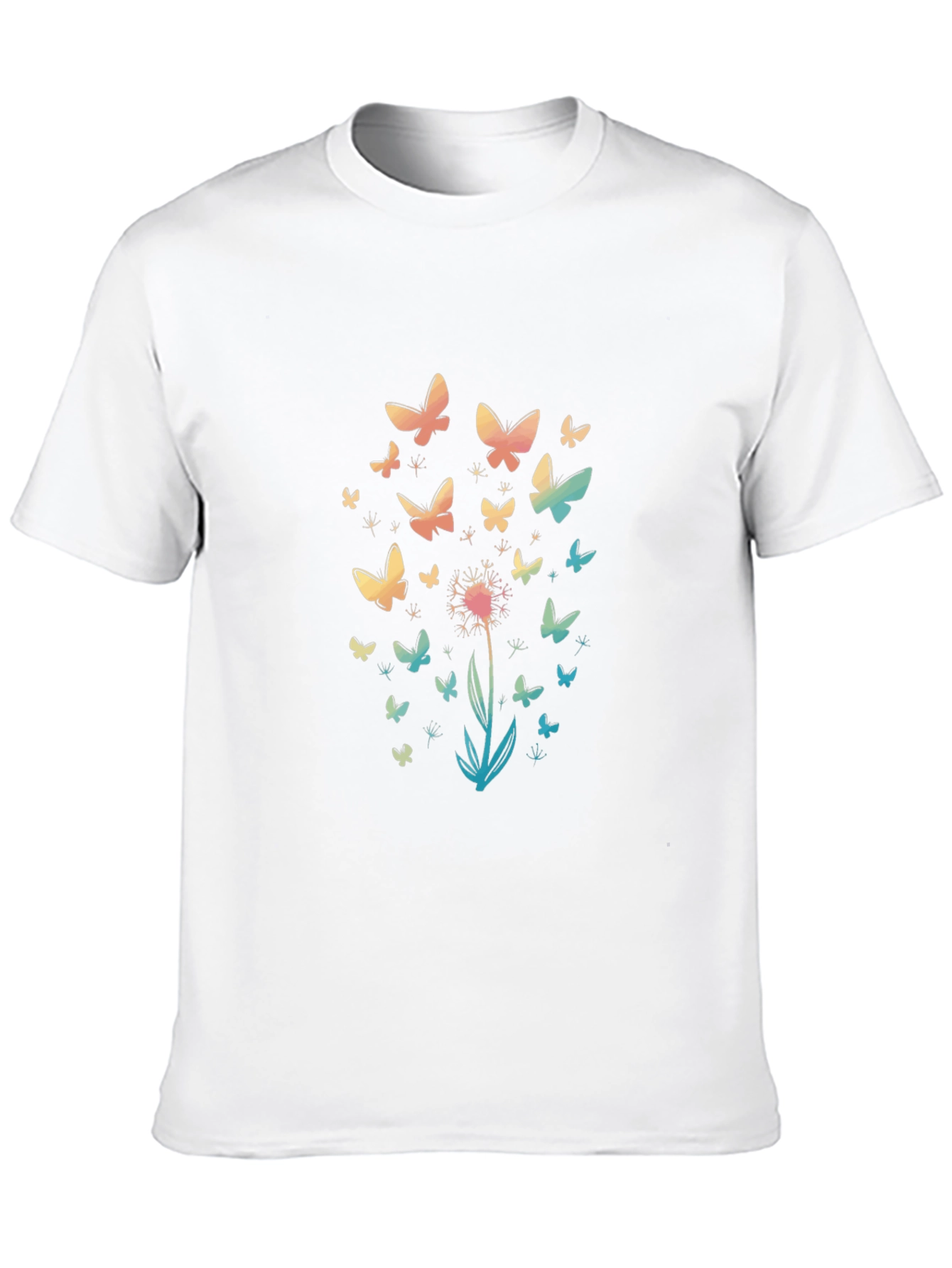 Butterfly Dandelion Print Black T-Shirt