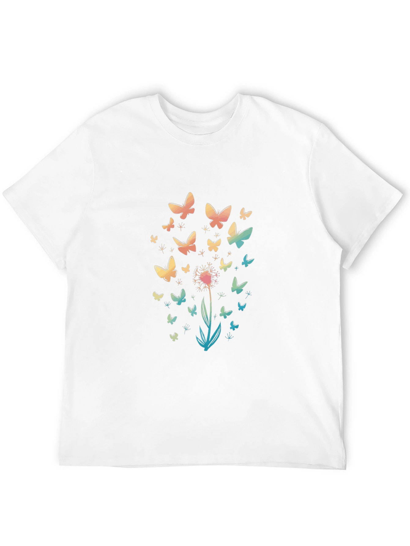 Butterfly Dandelion Print Black T-Shirt