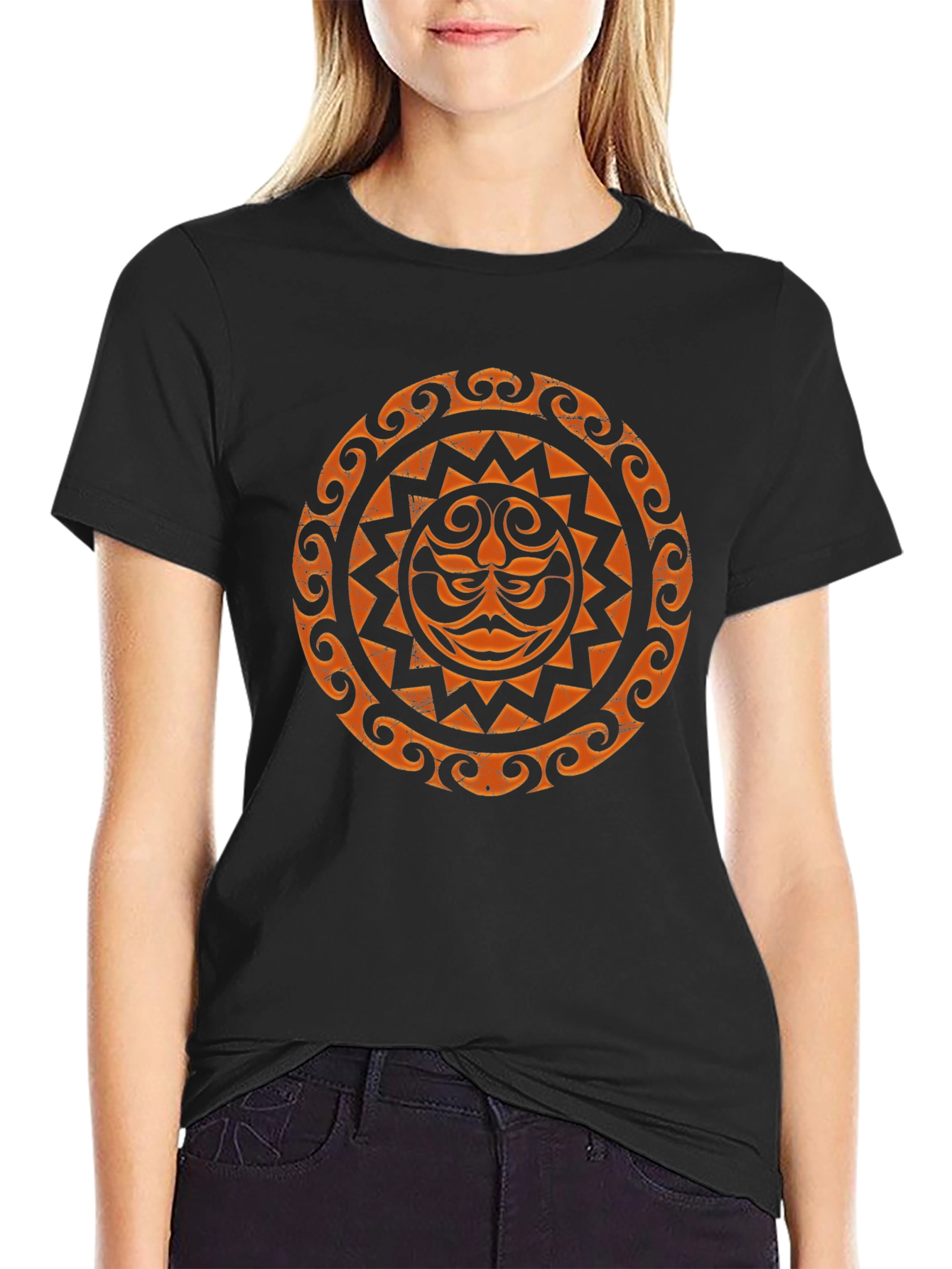Tribal Sun Graphic Tee - Black Cotton