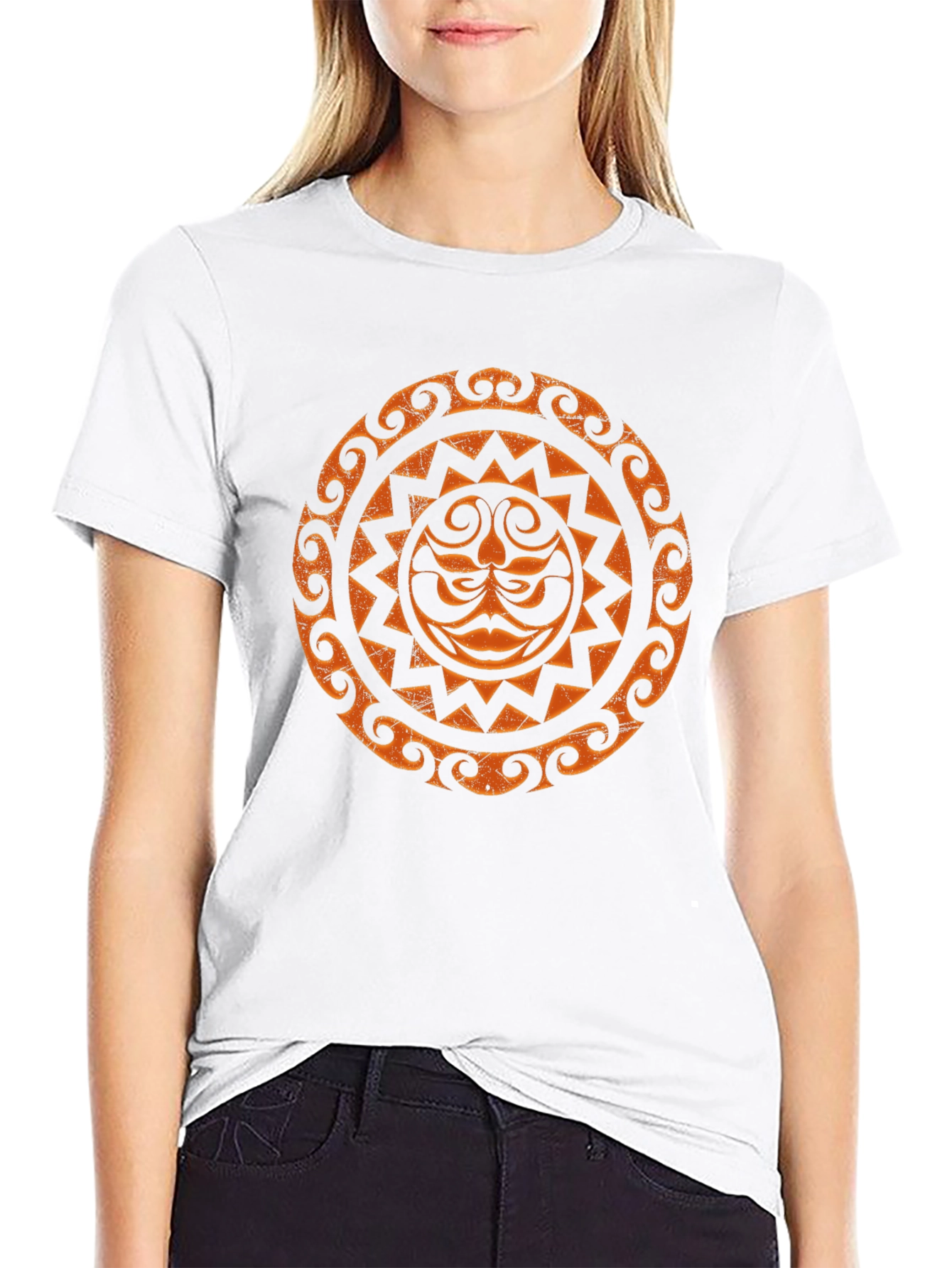 Tribal Sun Graphic Tee - Black Cotton