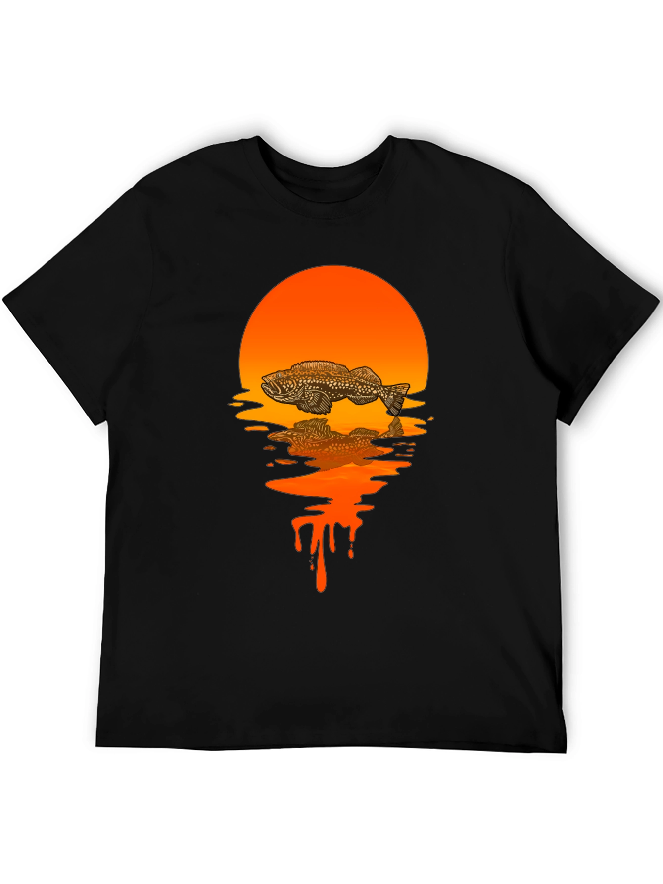 Fish Sunset Graphic Tee - Black Cotton Blend