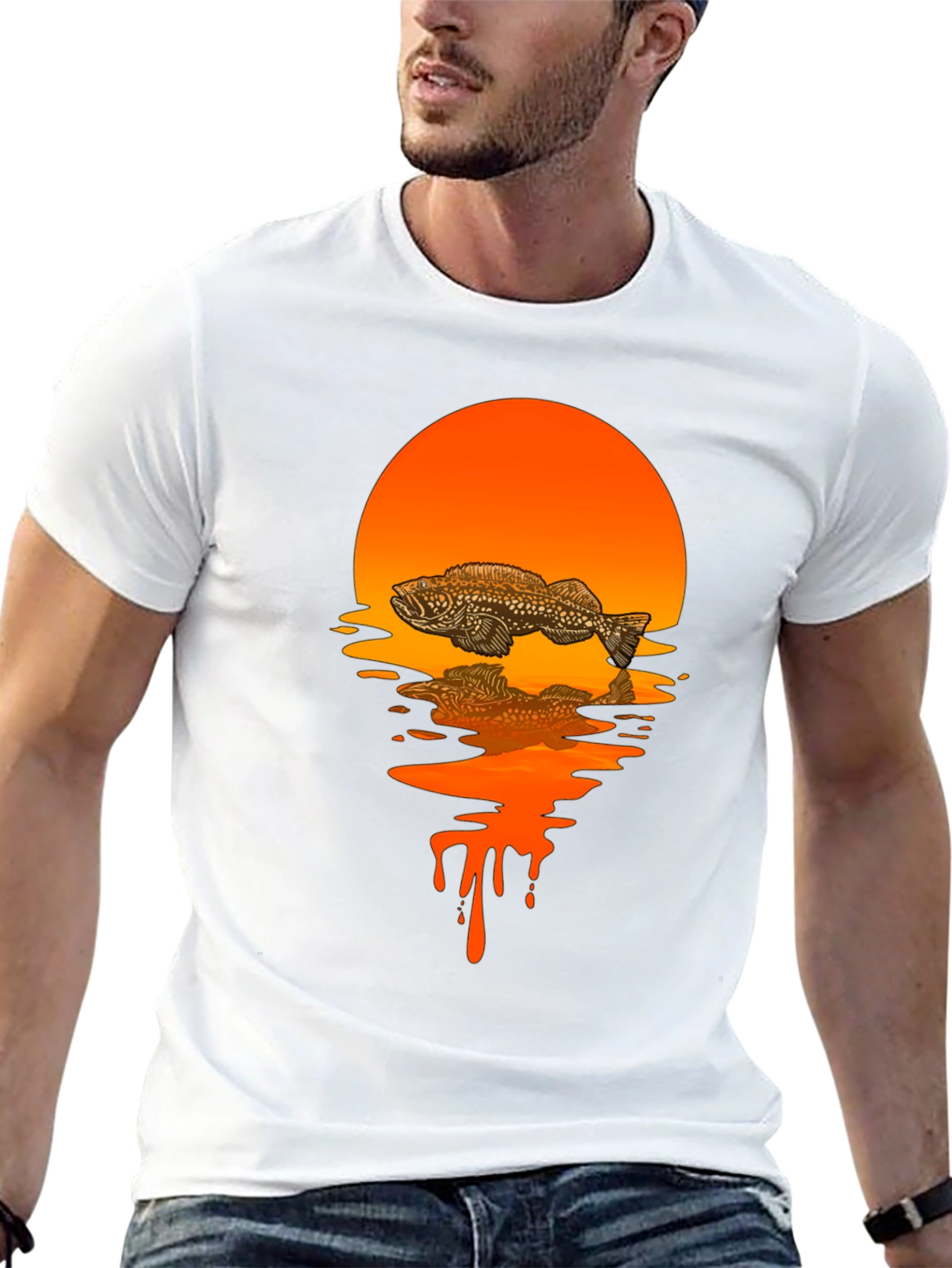 Fish Sunset Graphic Tee - Black Cotton Blend
