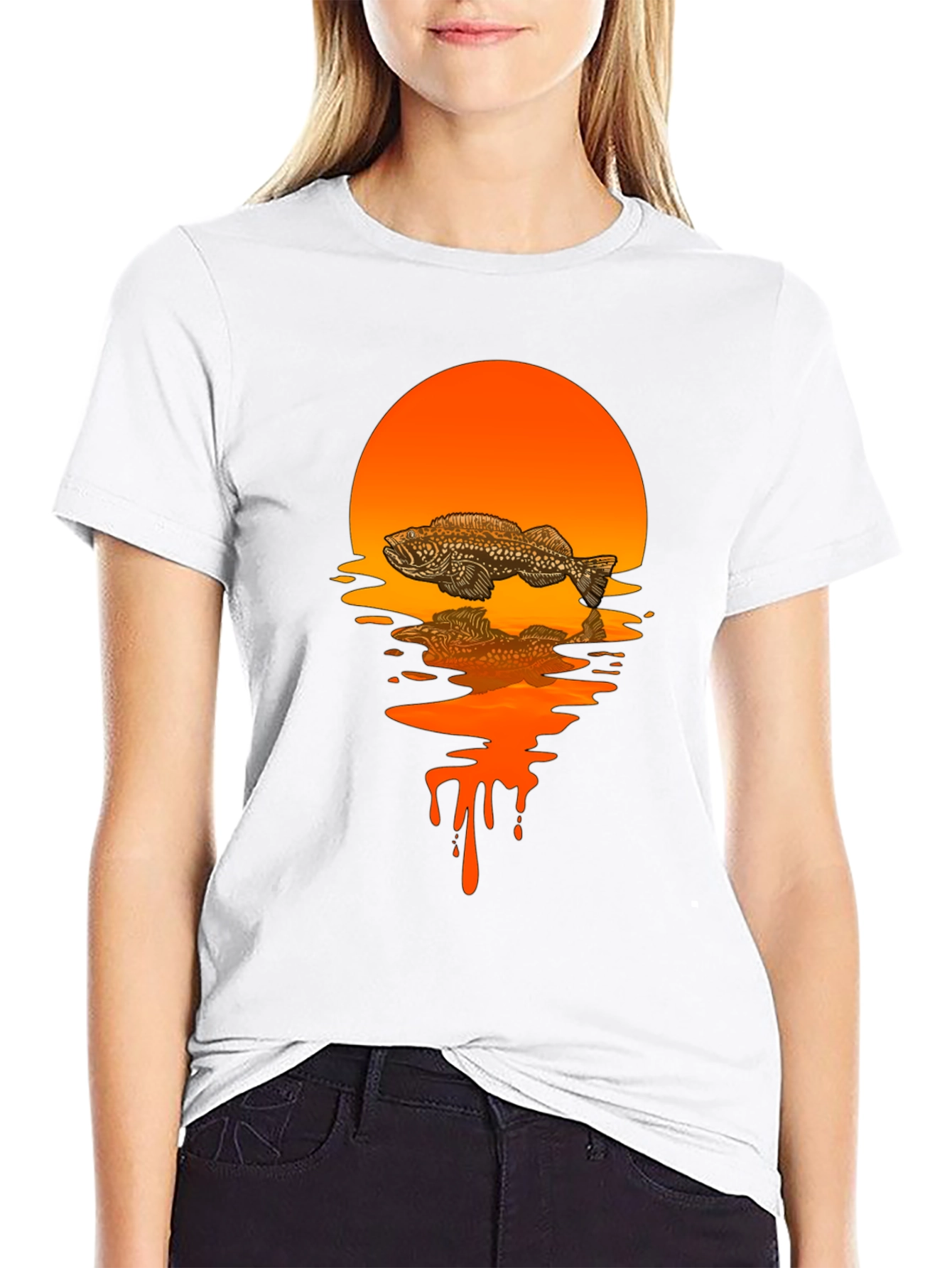 Fish Sunset Graphic Tee - Black Cotton Blend