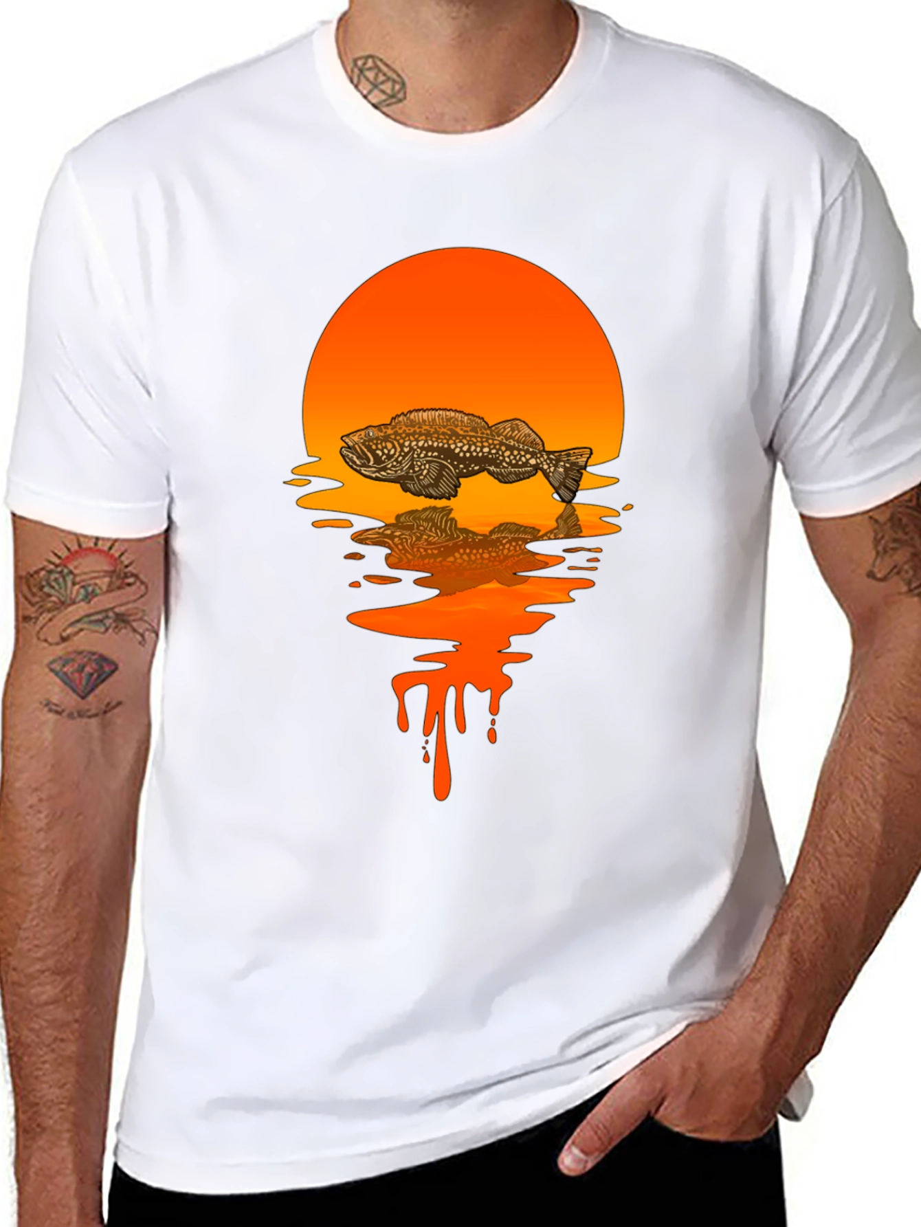 Fish Sunset Graphic Tee - Black Cotton Blend