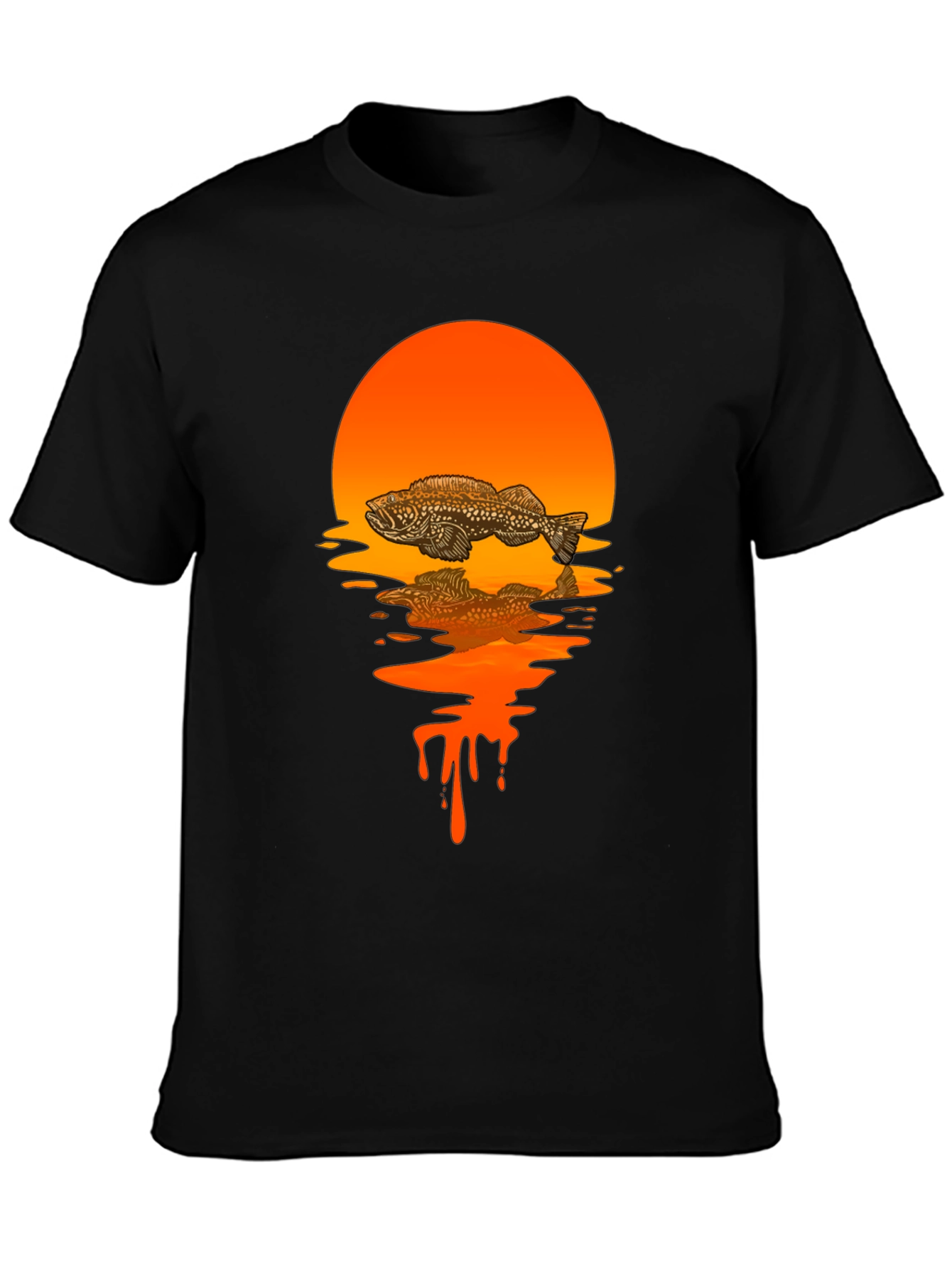 Fish Sunset Graphic Tee - Black Cotton Blend