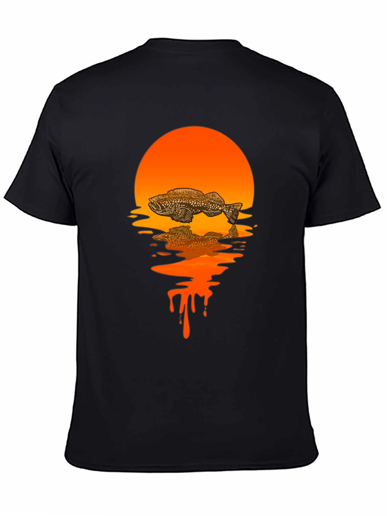 Fish Sunset Graphic Tee - Black Cotton Blend