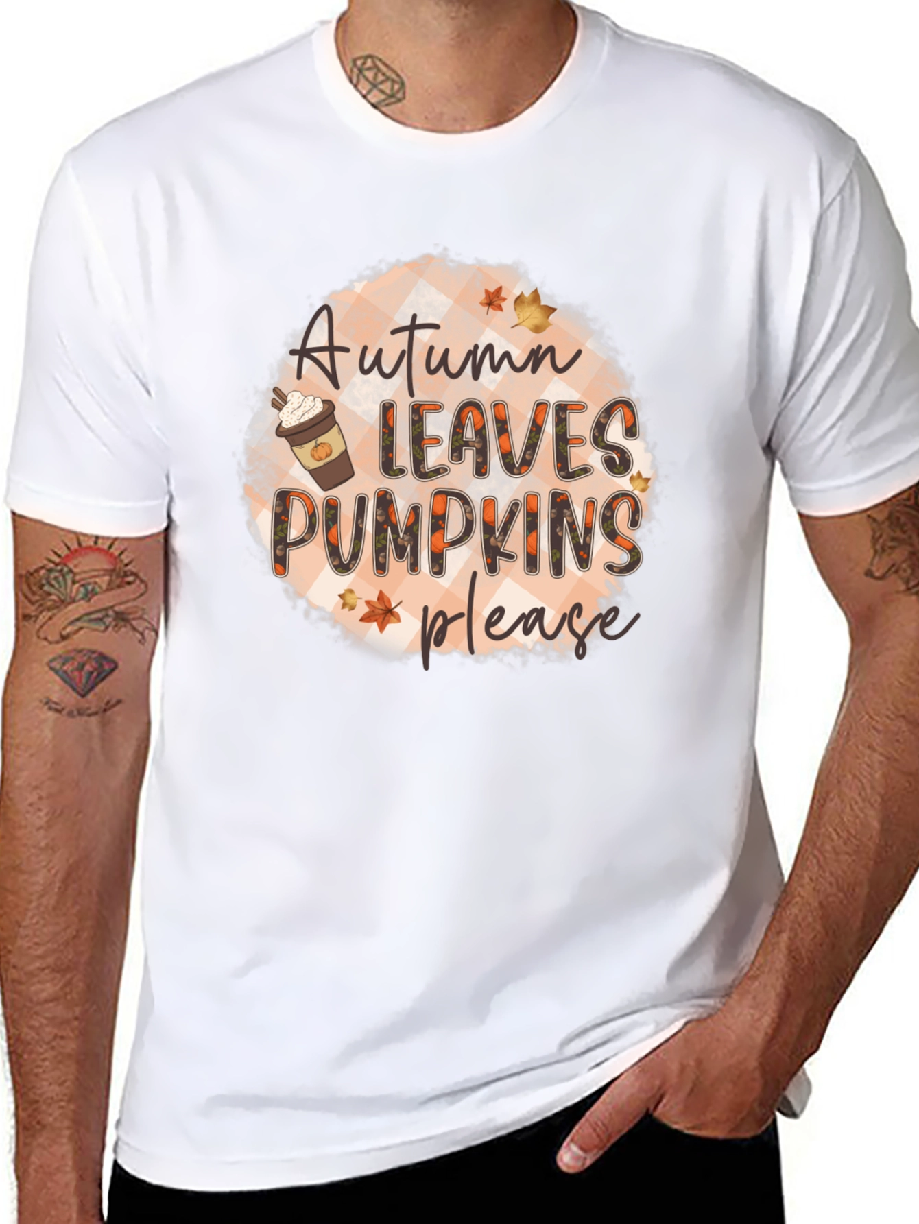 Autumn Leaves Pumpkins Please Black T-Shirt