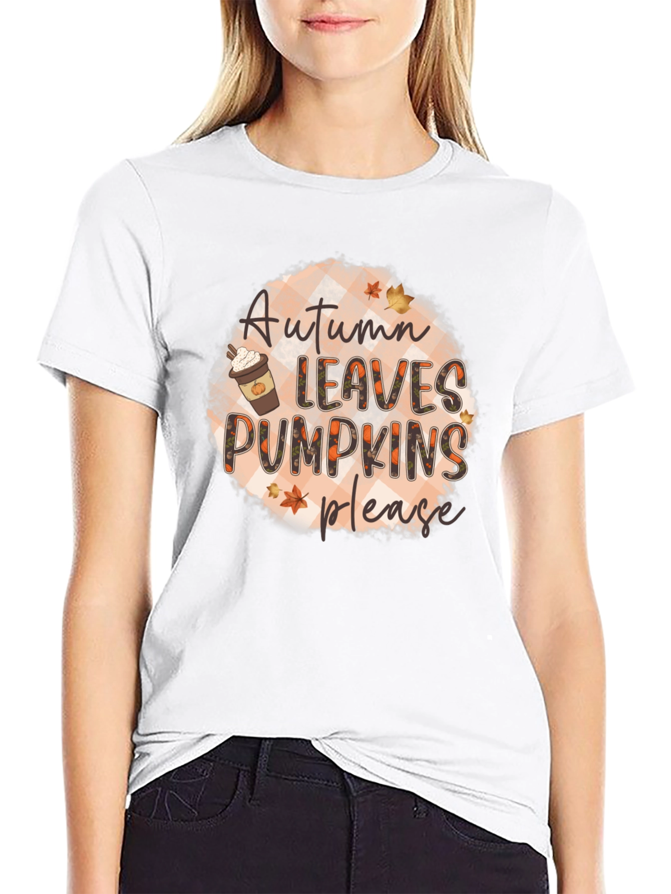 Autumn Leaves Pumpkins Please Black T-Shirt