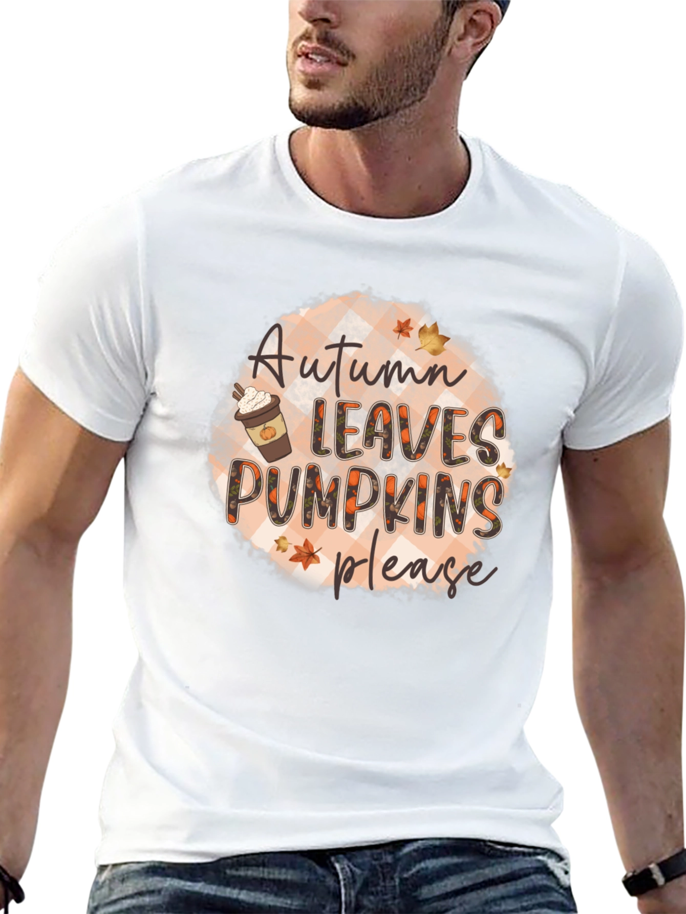 Autumn Leaves Pumpkins Please Black T-Shirt