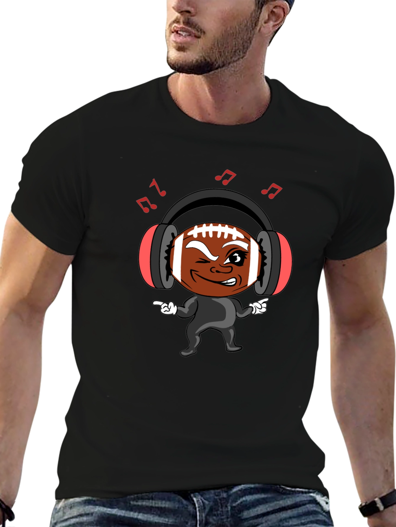 Cool Football Character Black T-Shirt