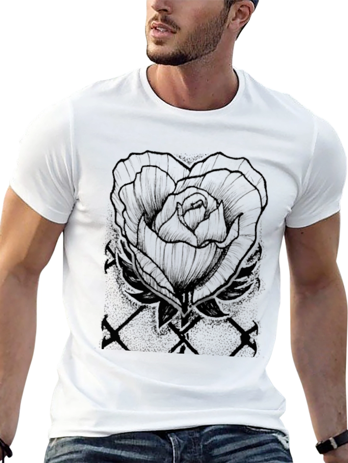 Black Rose Graphic Tee - Mens Casual T-Shirt