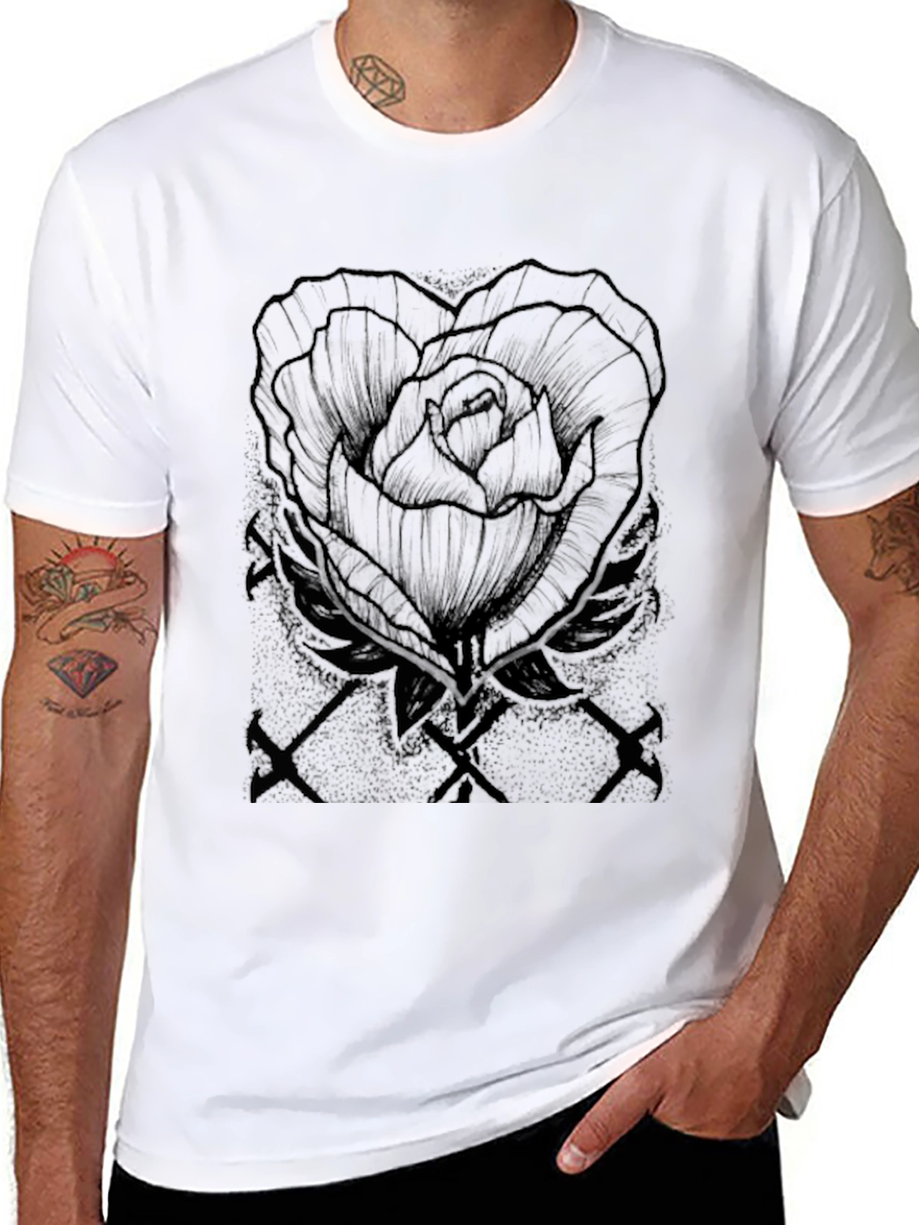 Black Rose Graphic Tee - Mens Casual T-Shirt