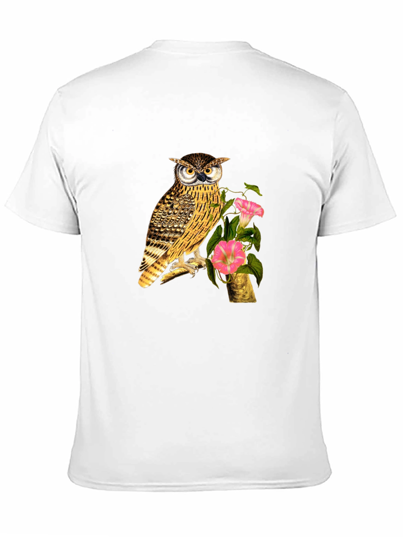 Owl and Flower Graphic Print Black T-Shirt