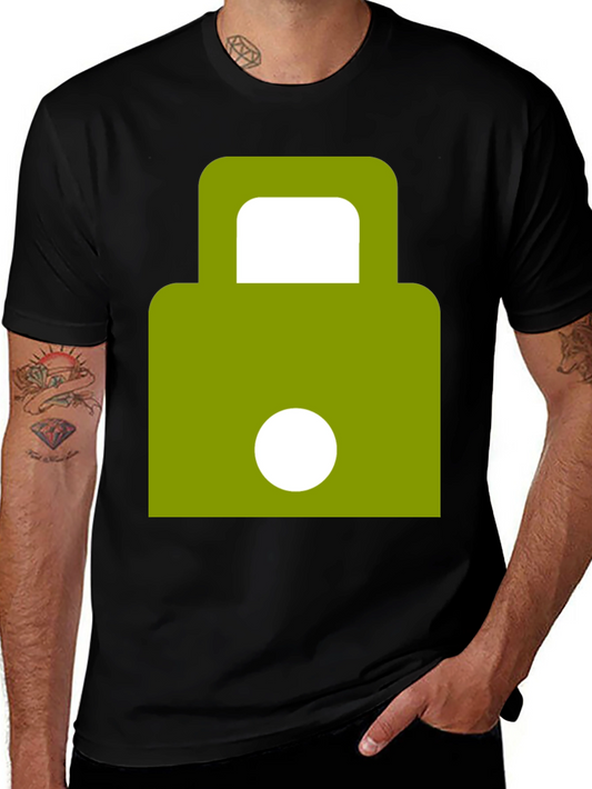 Modern Green Padlock Design Black T-Shirt