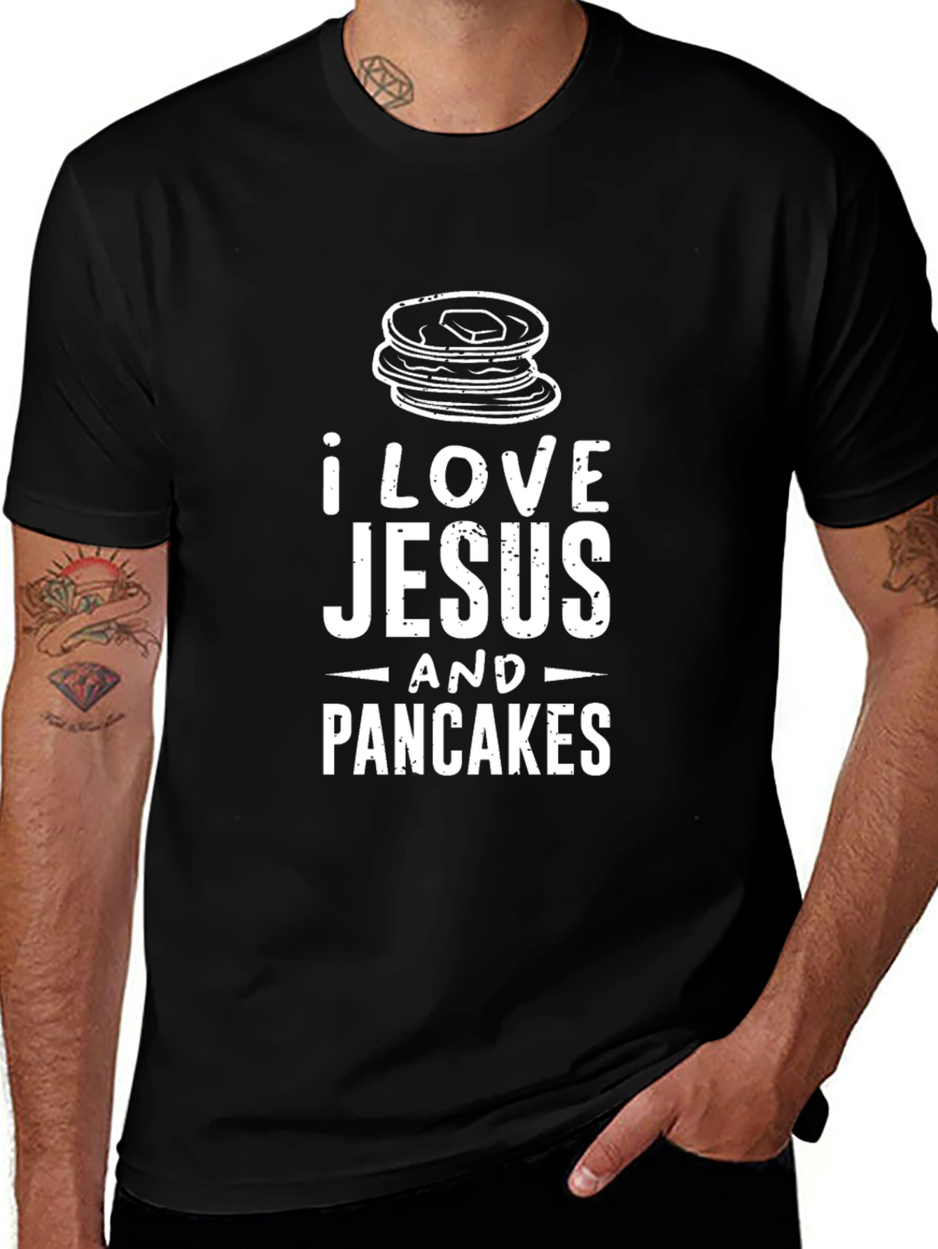 I Love Jesus and Pancakes Black Graphic T-Shirt