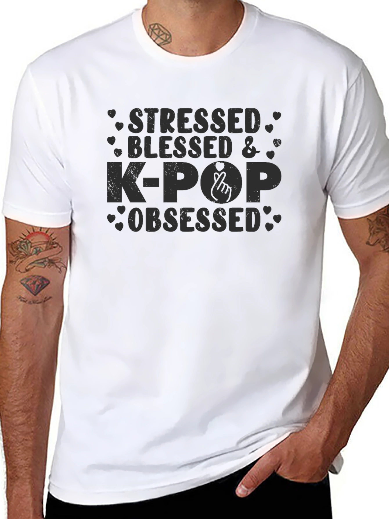 Stressed Blessed & K-Pop Obsessed Black T-Shirt