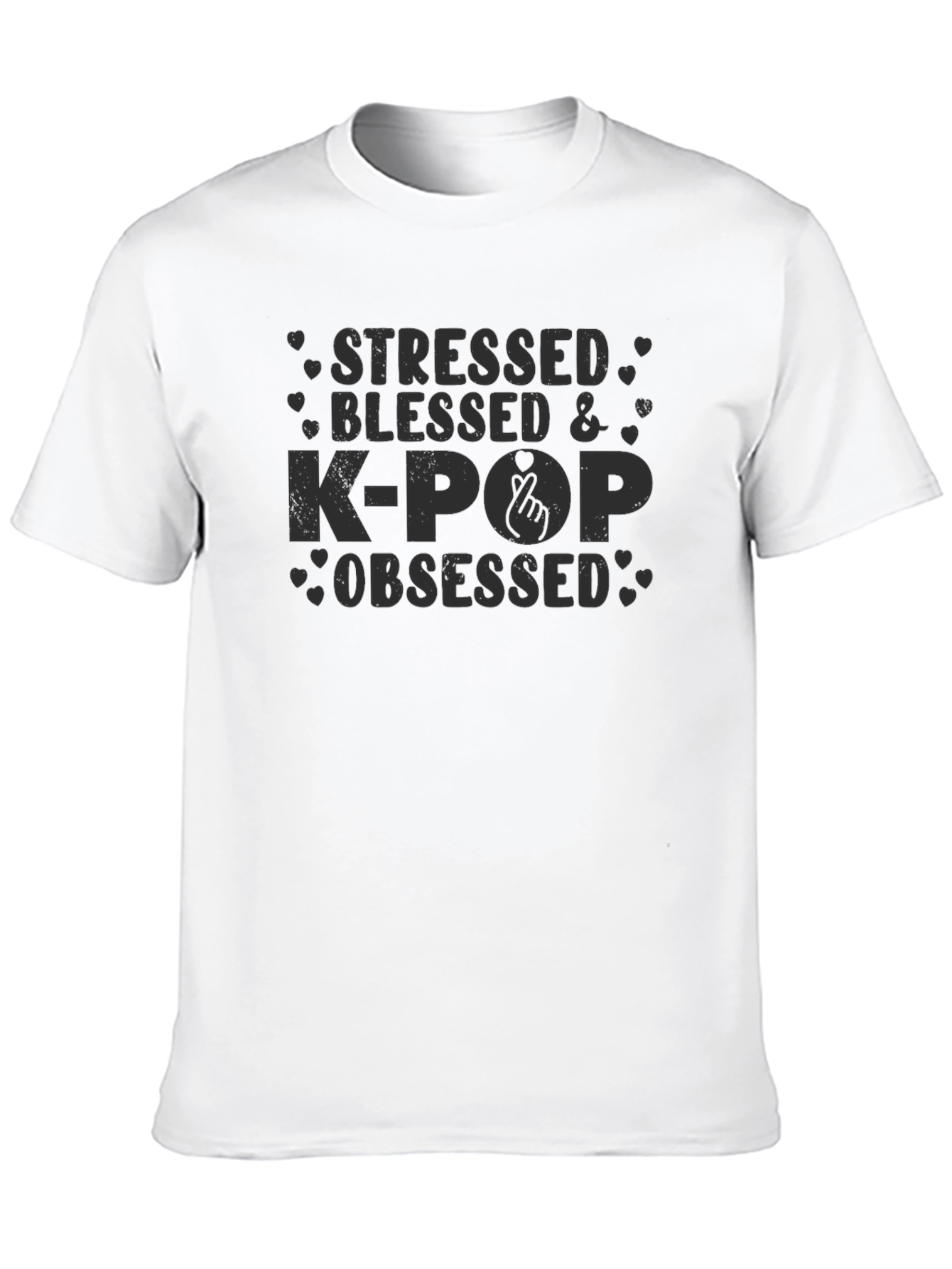 Stressed Blessed & K-Pop Obsessed Black T-Shirt