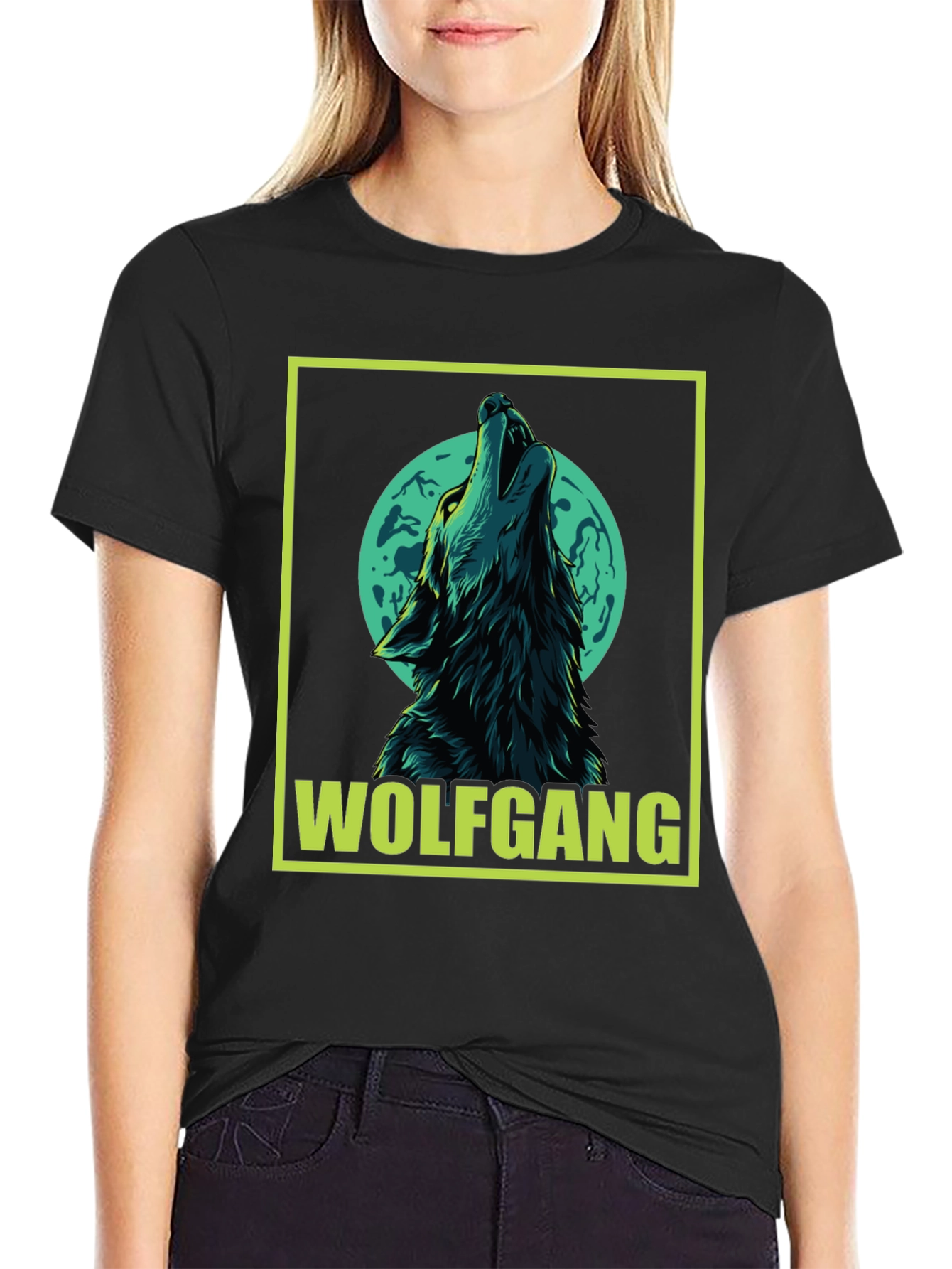 Wolfgang Wolf Howling at Moon Graphic Tee