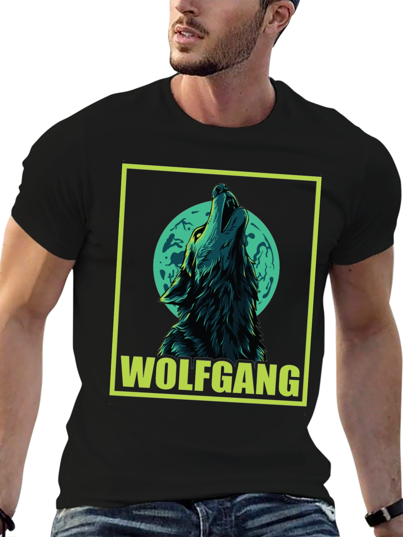 Wolfgang Wolf Howling at Moon Graphic Tee