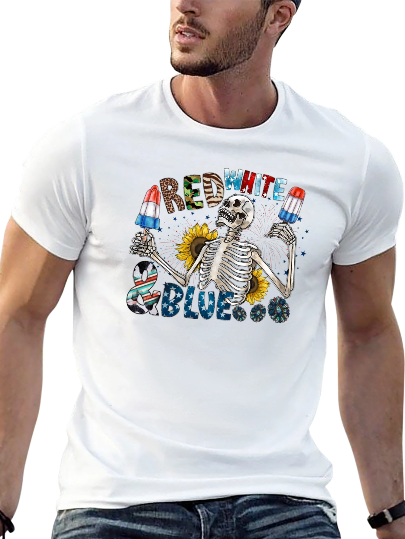 Red White & Blue Skeleton Graphic Tee