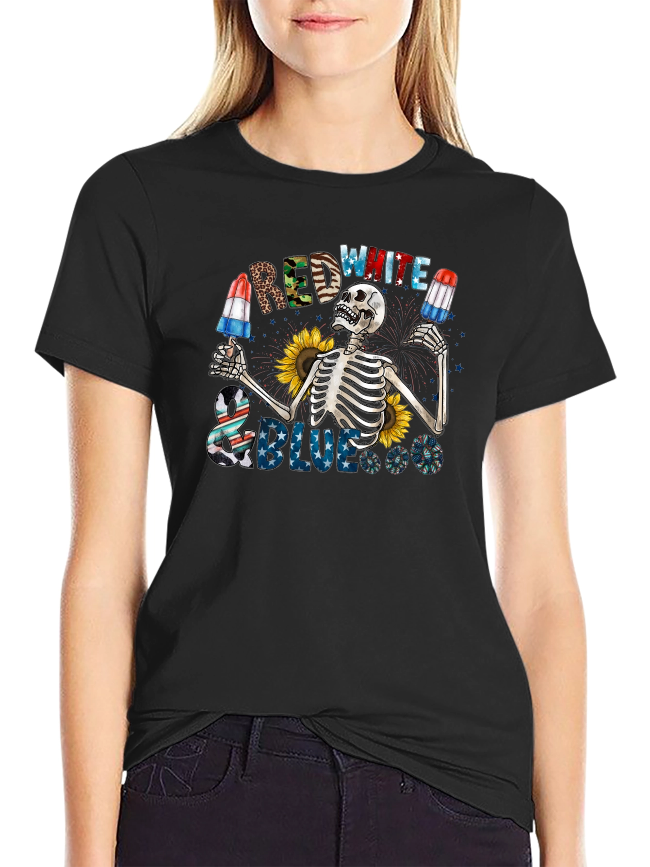 Red White & Blue Skeleton Graphic Tee