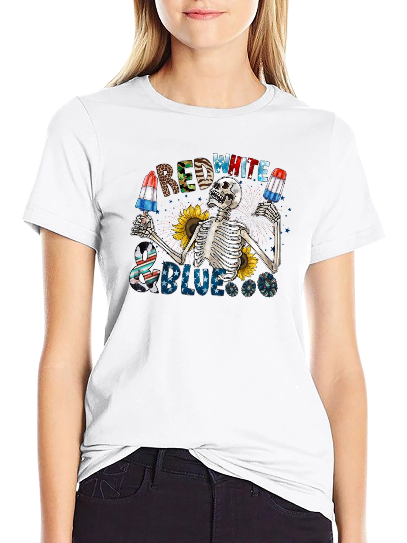 Red White & Blue Skeleton Graphic Tee