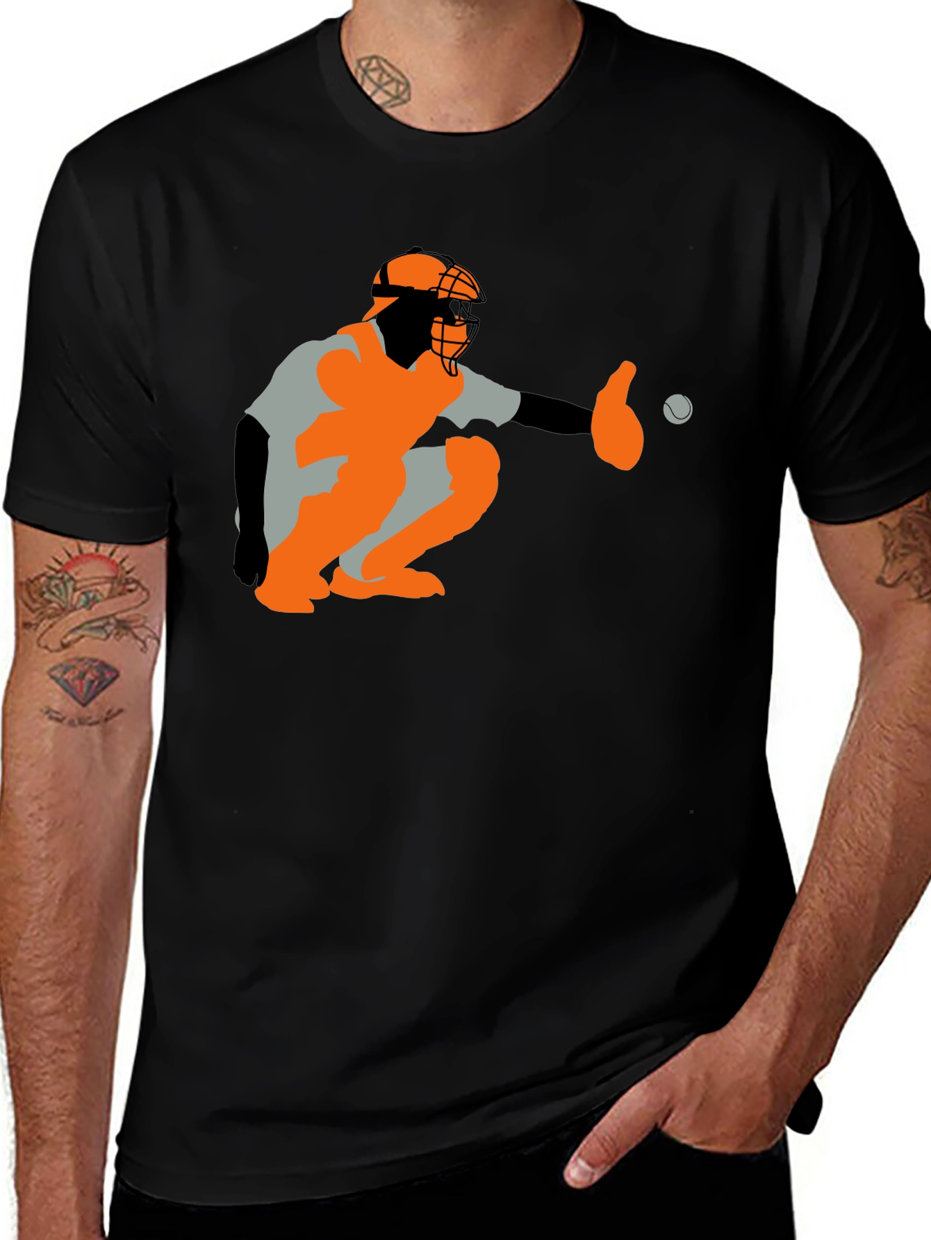 Baseball Catcher Graphic Tee - Black