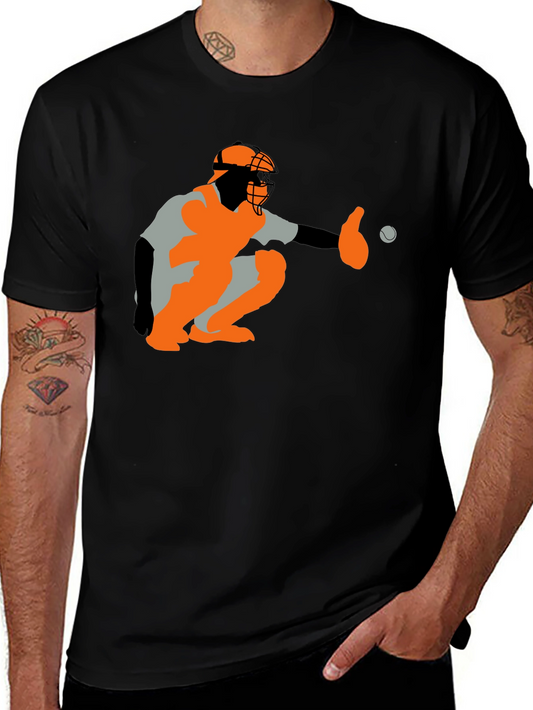 Baseball Catcher Graphic Tee - Black