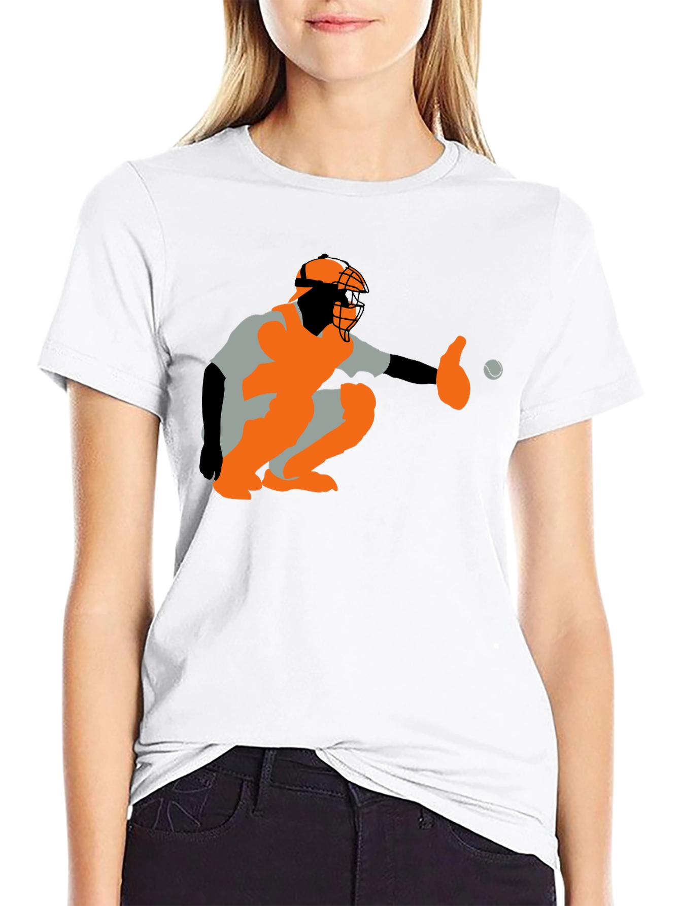 Baseball Catcher Graphic Tee - Black