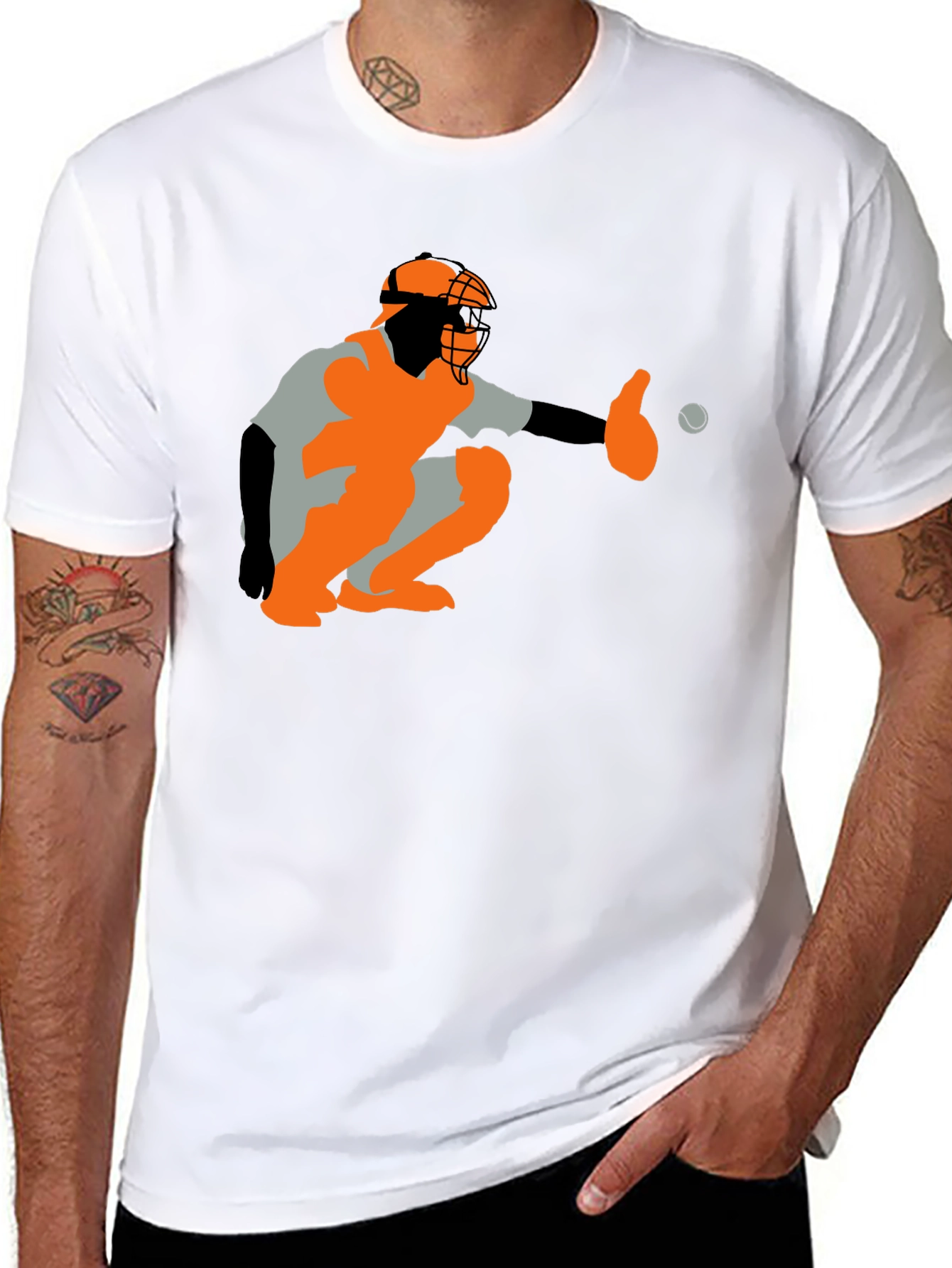 Baseball Catcher Graphic Tee - Black