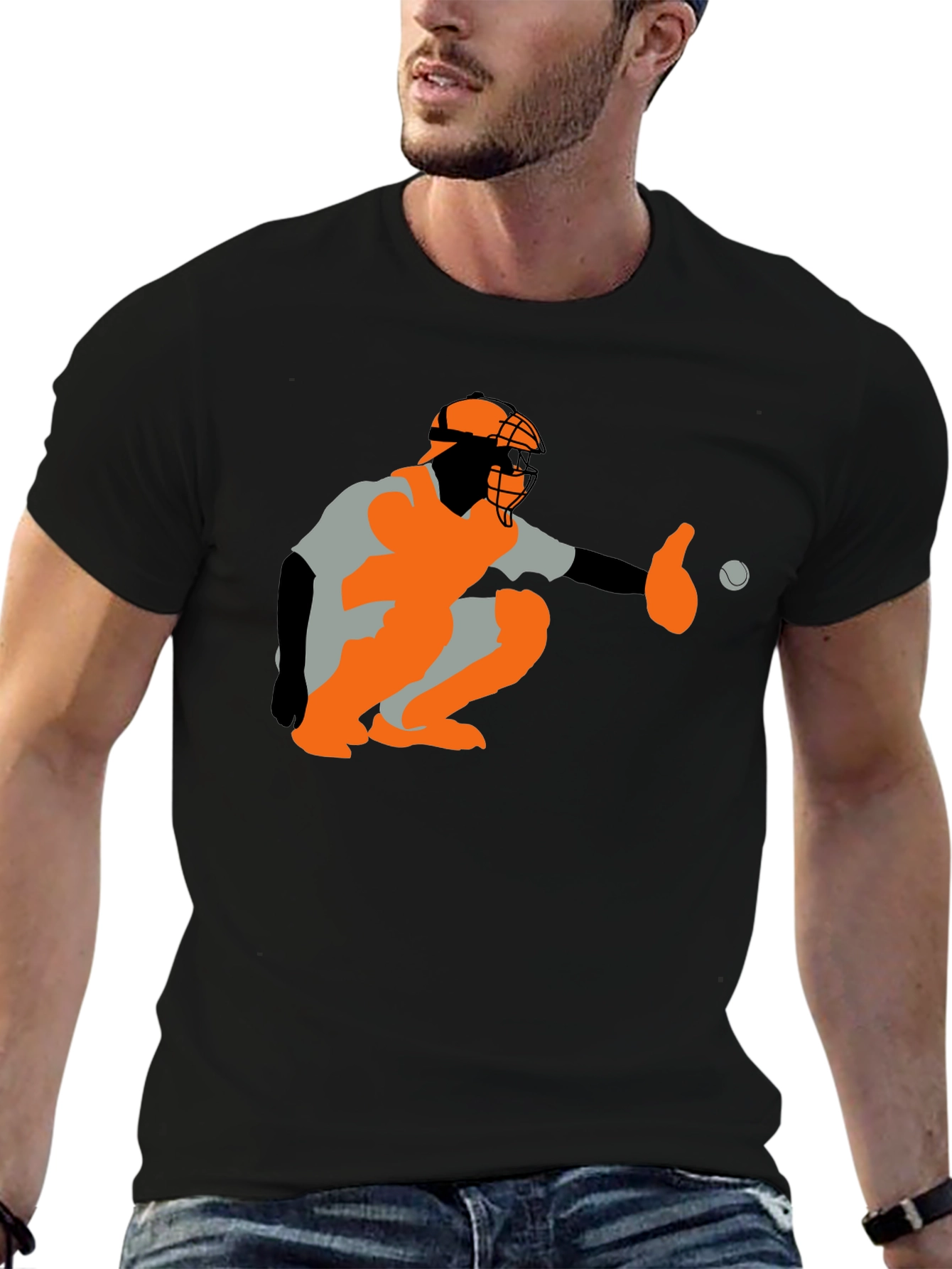 Baseball Catcher Graphic Tee - Black