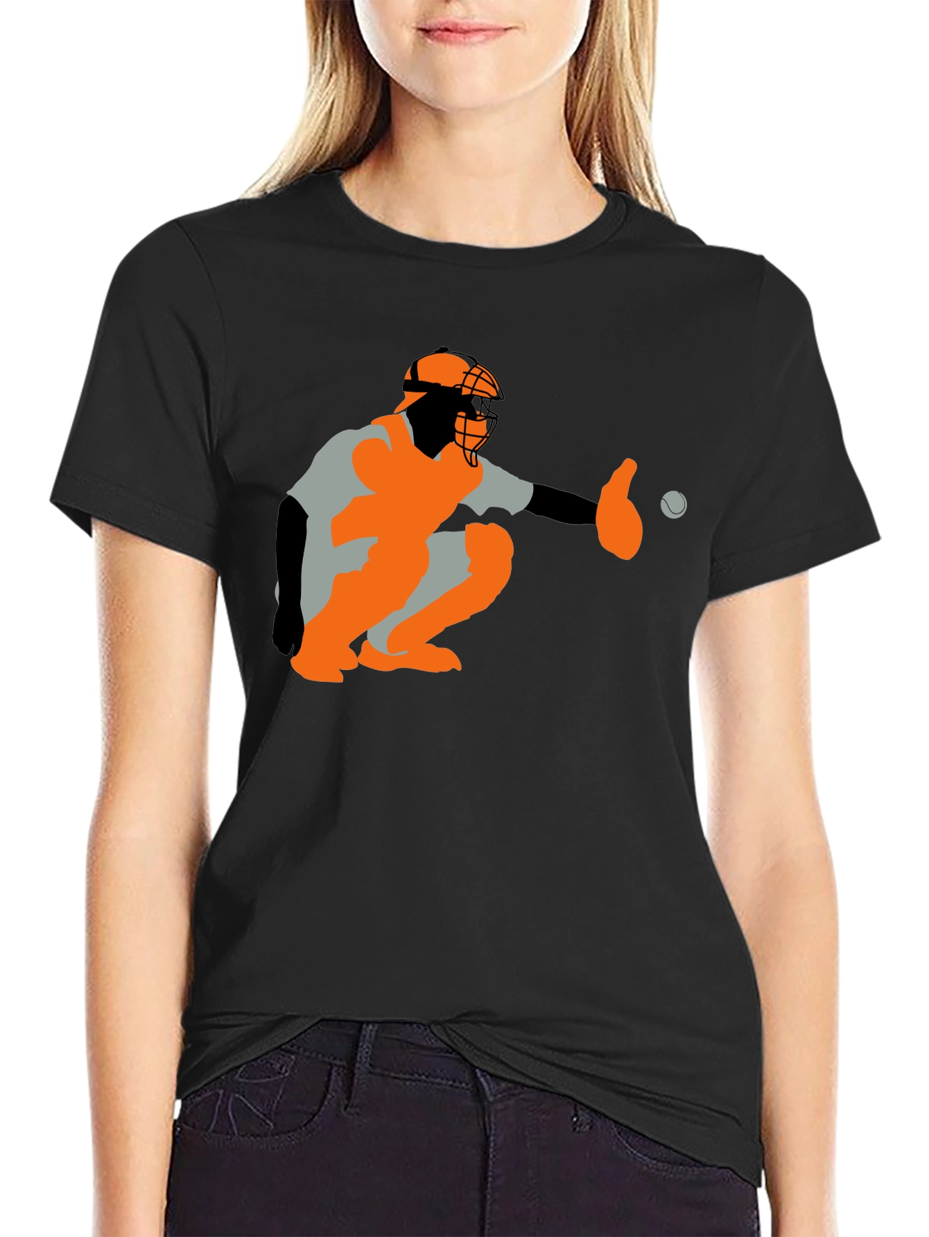 Baseball Catcher Graphic Tee - Black