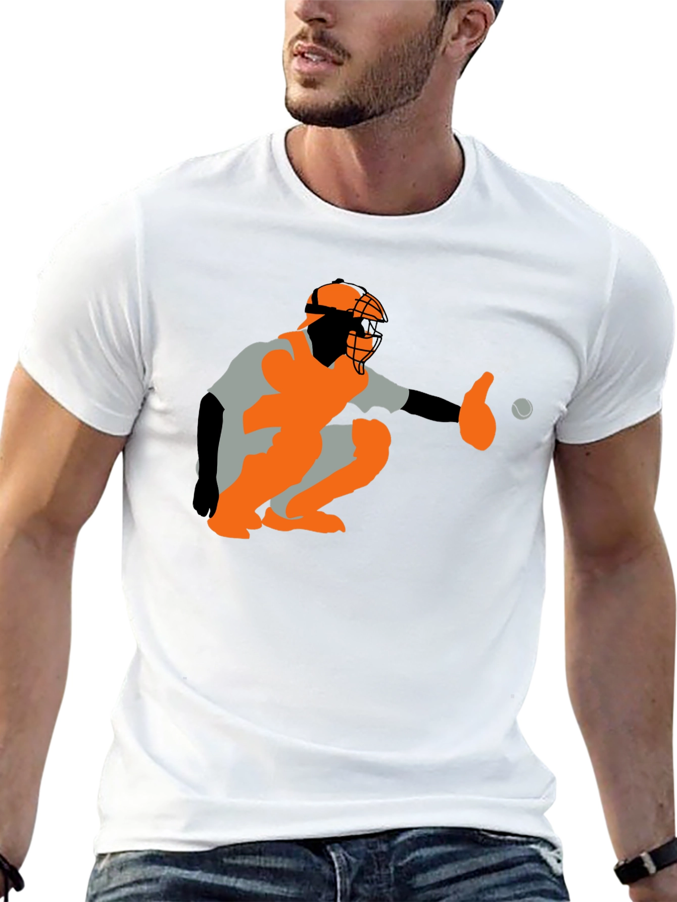 Baseball Catcher Graphic Tee - Black