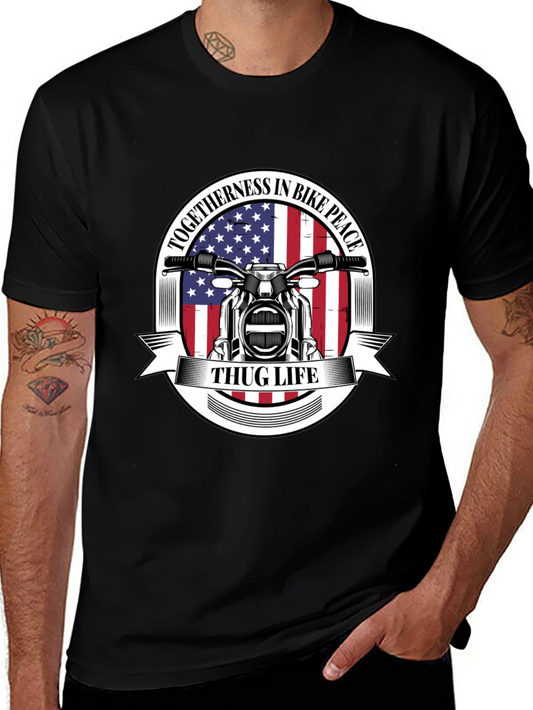 Thug Life Biker T-Shirt: American Flag Motorcycle Tee