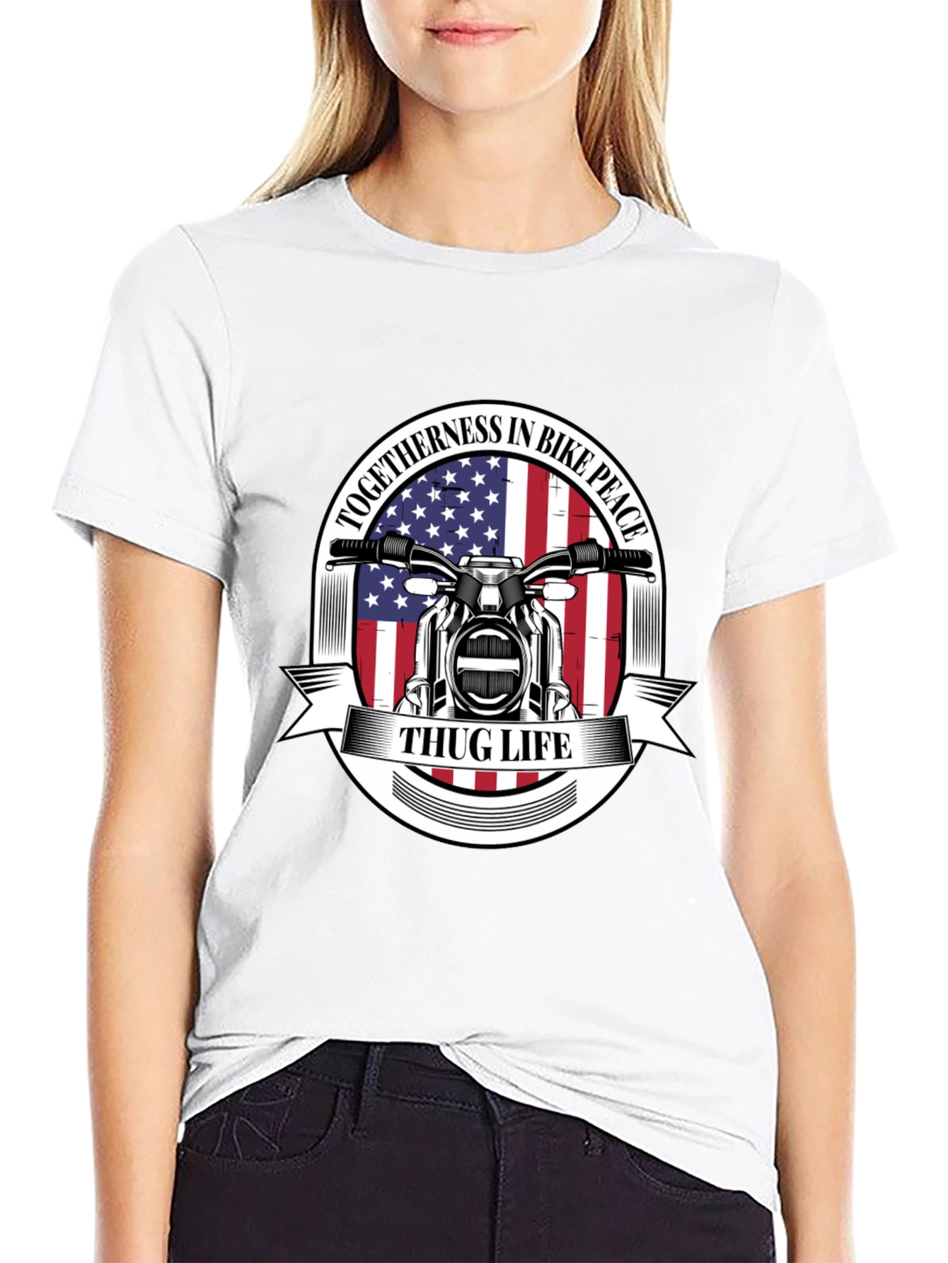 Thug Life Biker T-Shirt: American Flag Motorcycle Tee