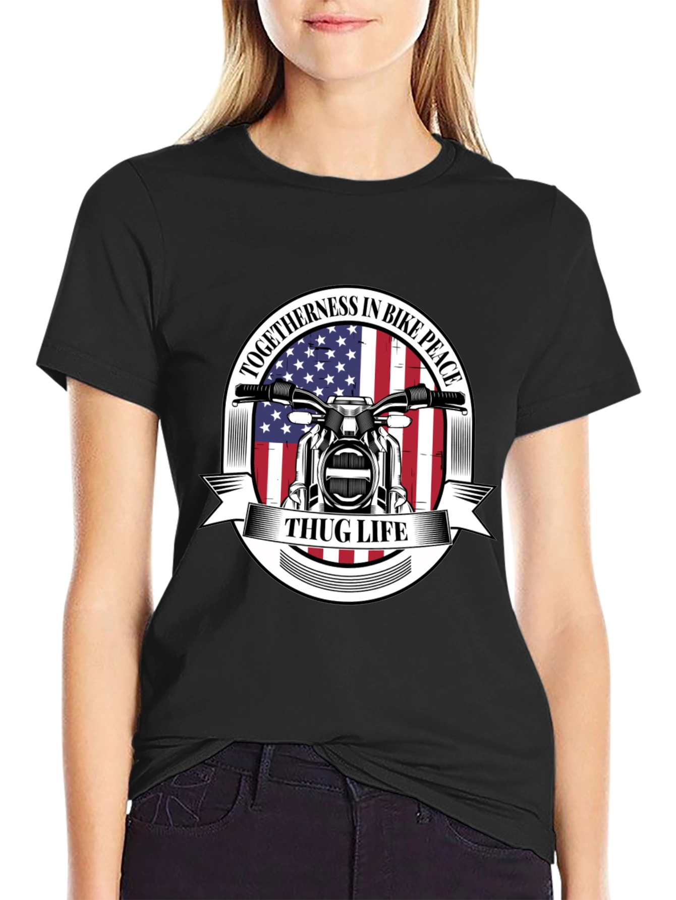 Thug Life Biker T-Shirt: American Flag Motorcycle Tee