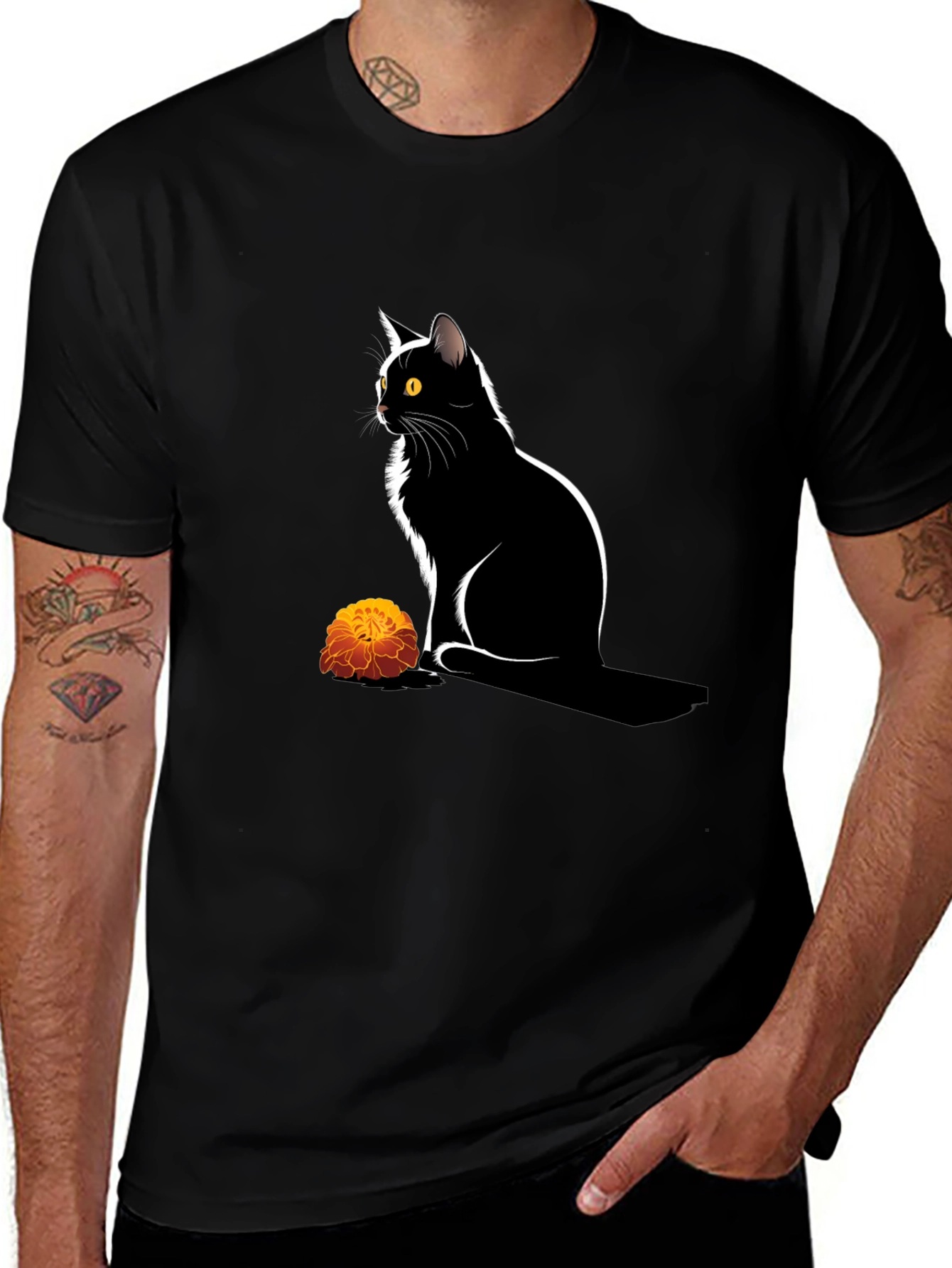 Black Cat & Marigold Graphic Tee