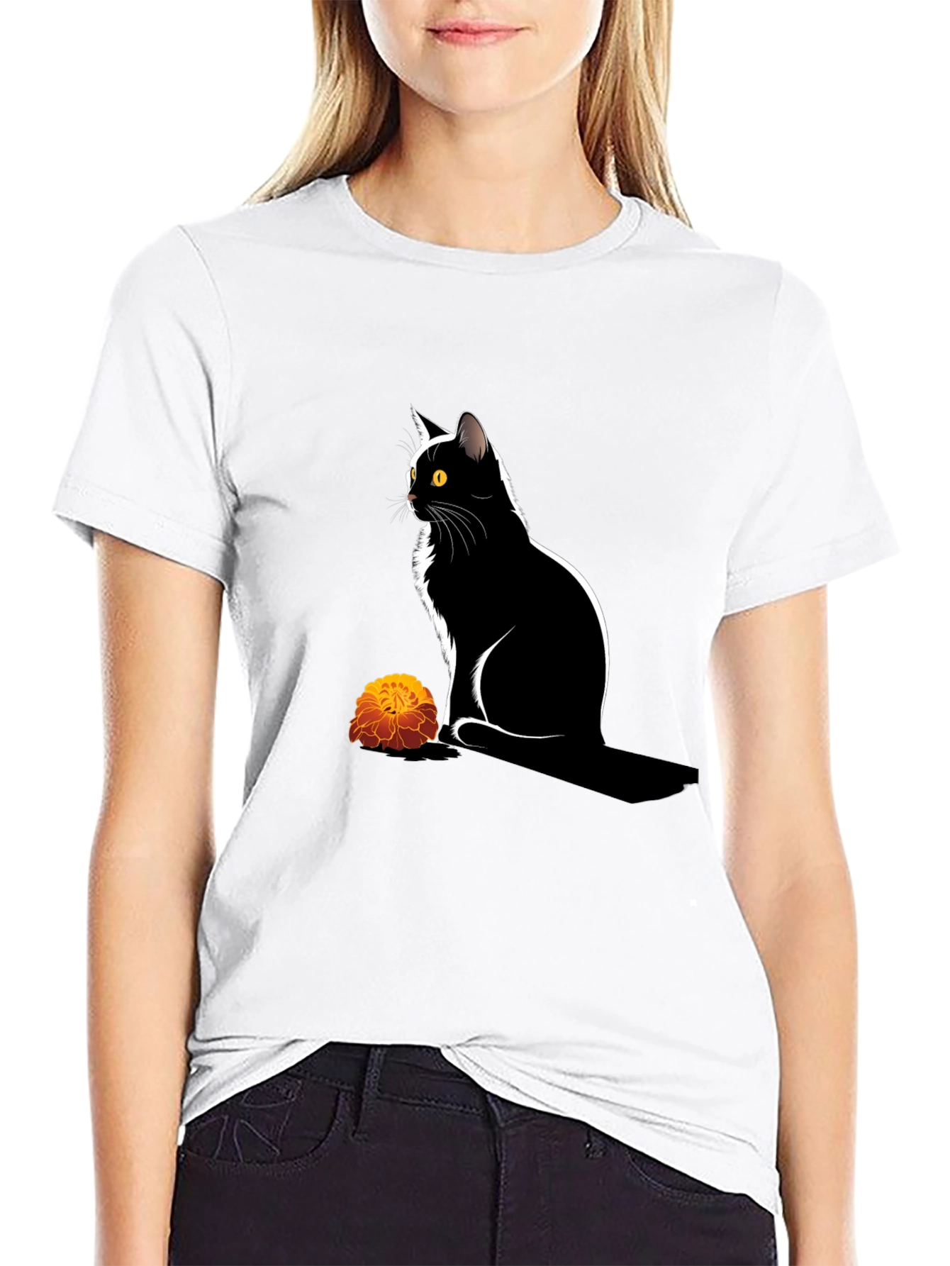 Black Cat & Marigold Graphic Tee