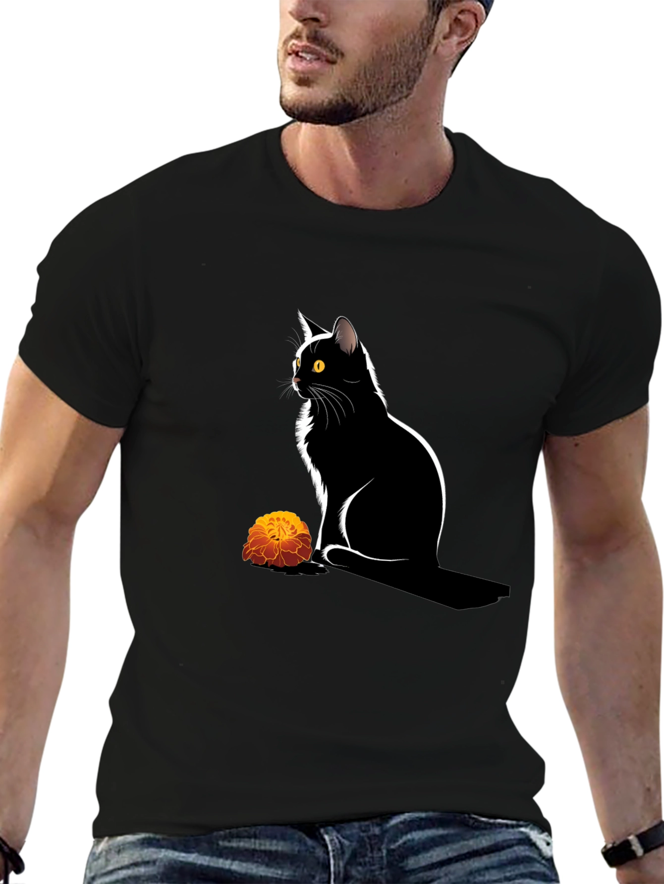 Black Cat & Marigold Graphic Tee