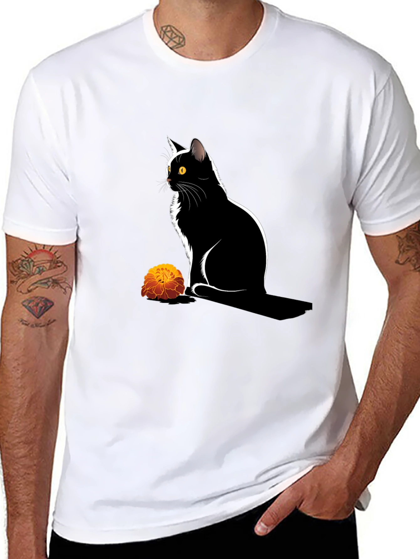 Black Cat & Marigold Graphic Tee